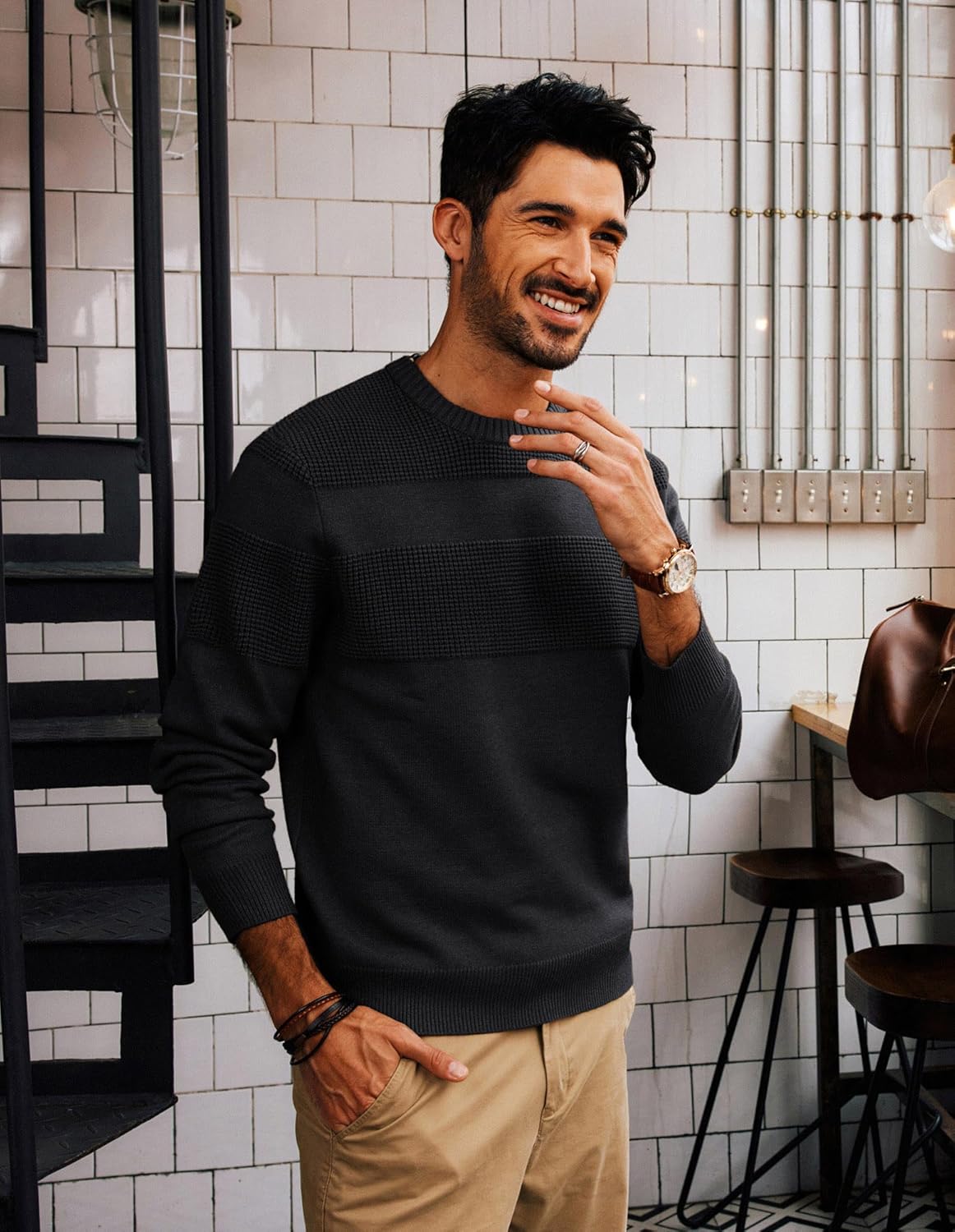 PJ PAUL JONES Mens Sweater Casual Crew Neck Pullover Textured Knit Sweaters - Image 4