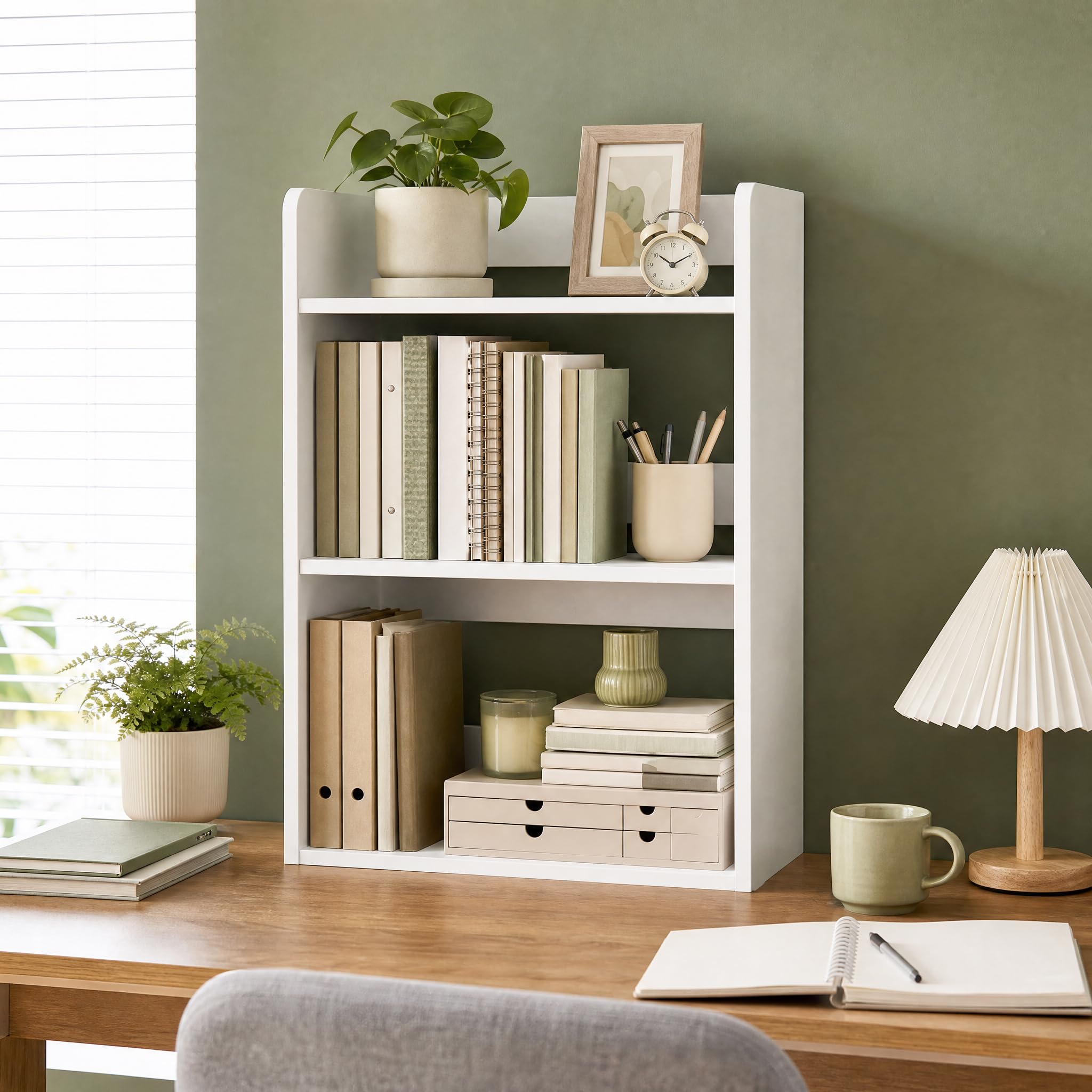 Holz BüCherregal Klein, Schreibtisch Regalaufsatz, Schreibtischregal, Kleines Regal Stehend für Zuhause, BüRo, Schule, Regal Weiß, 40×20×65cm