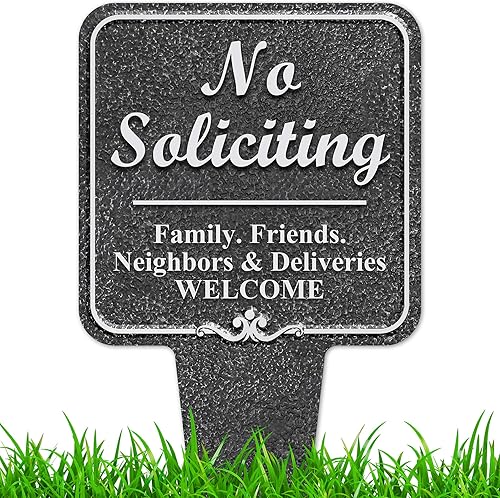 Miniatura 15 de Señal de No Solicitar para Casa, Señal de No Solicitar para Patio, 13"x13", Estacas Integradas Super Resistentes, Compuesto de Aluminio Libre de No