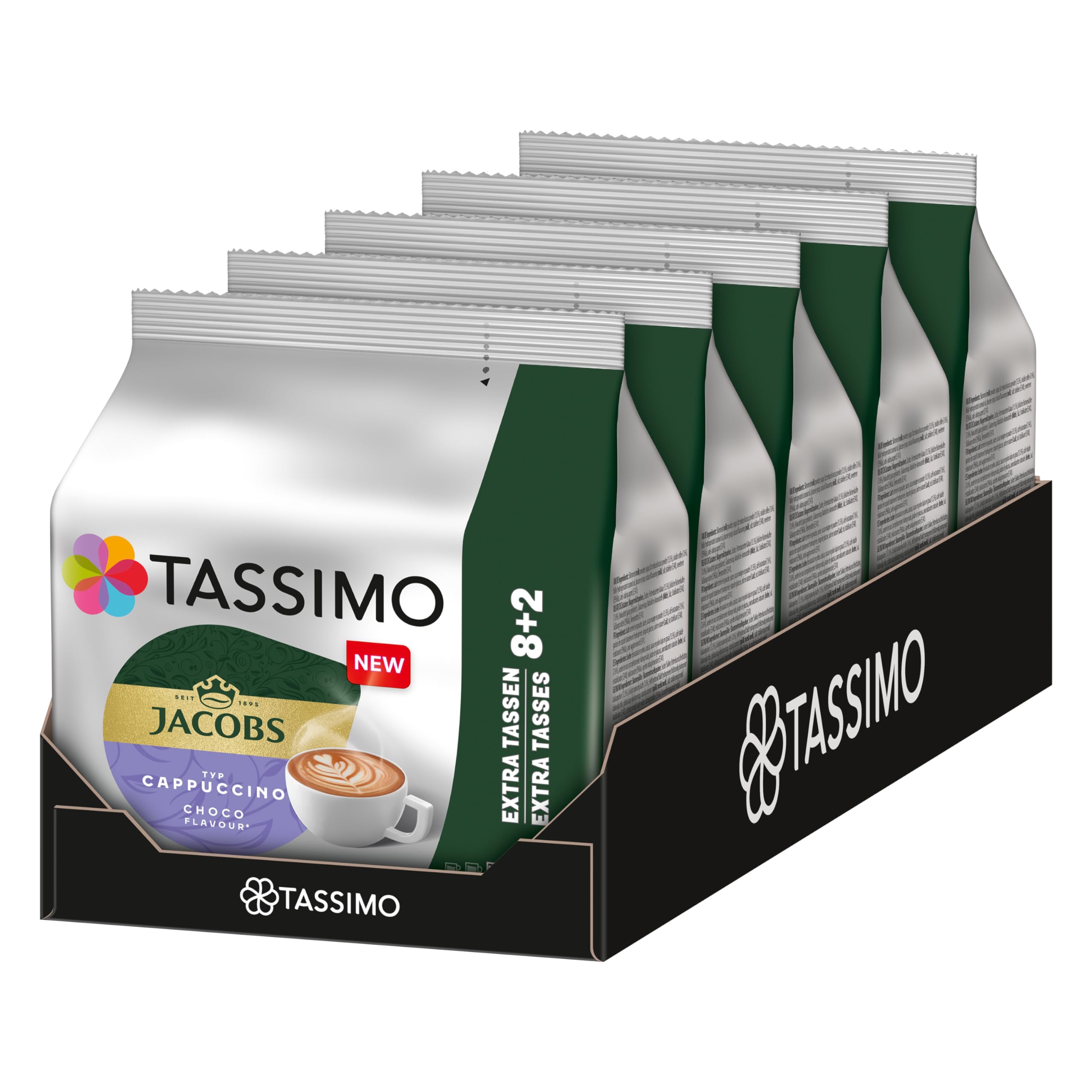 Tassimo Jacobs Cappuccino Chocolate Kapseln, 5 x 10 Pads, 50 Kaffee Kapseln