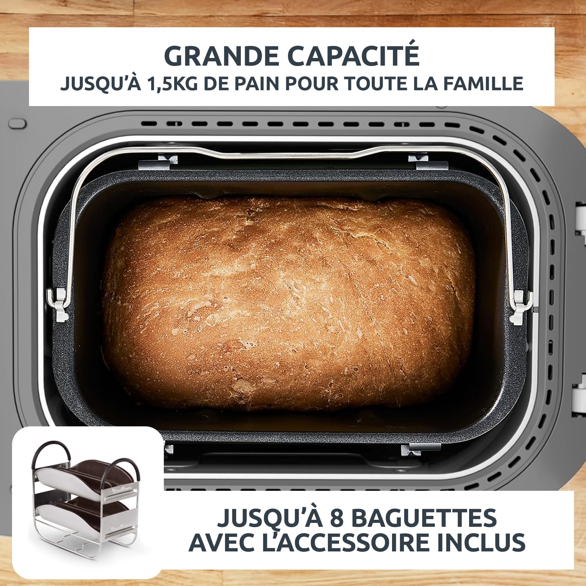 Moulinex Home Bread Baguette – Machine à Pain & Baguettes Maison 16 Programmes, 1,5 Kg, Plaques Croustillantes, Blanc – Pain Frais Tous Les Jours !