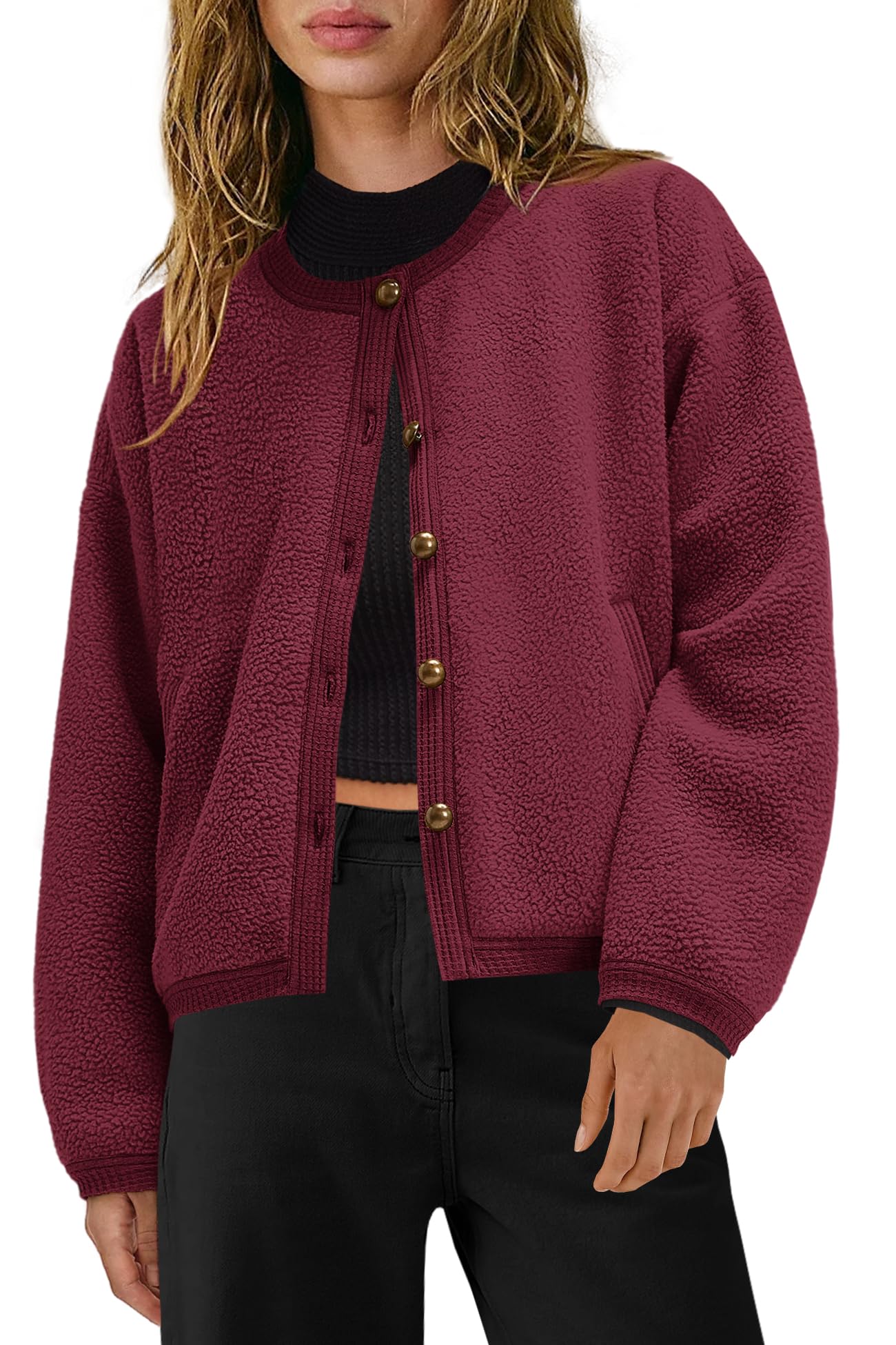 Yanekop Womens Sherpa Jacket Button Down Fleece Winter Coat Fuzzy Jackets Chunky Cardigan Sweaters Open Knit Sweater