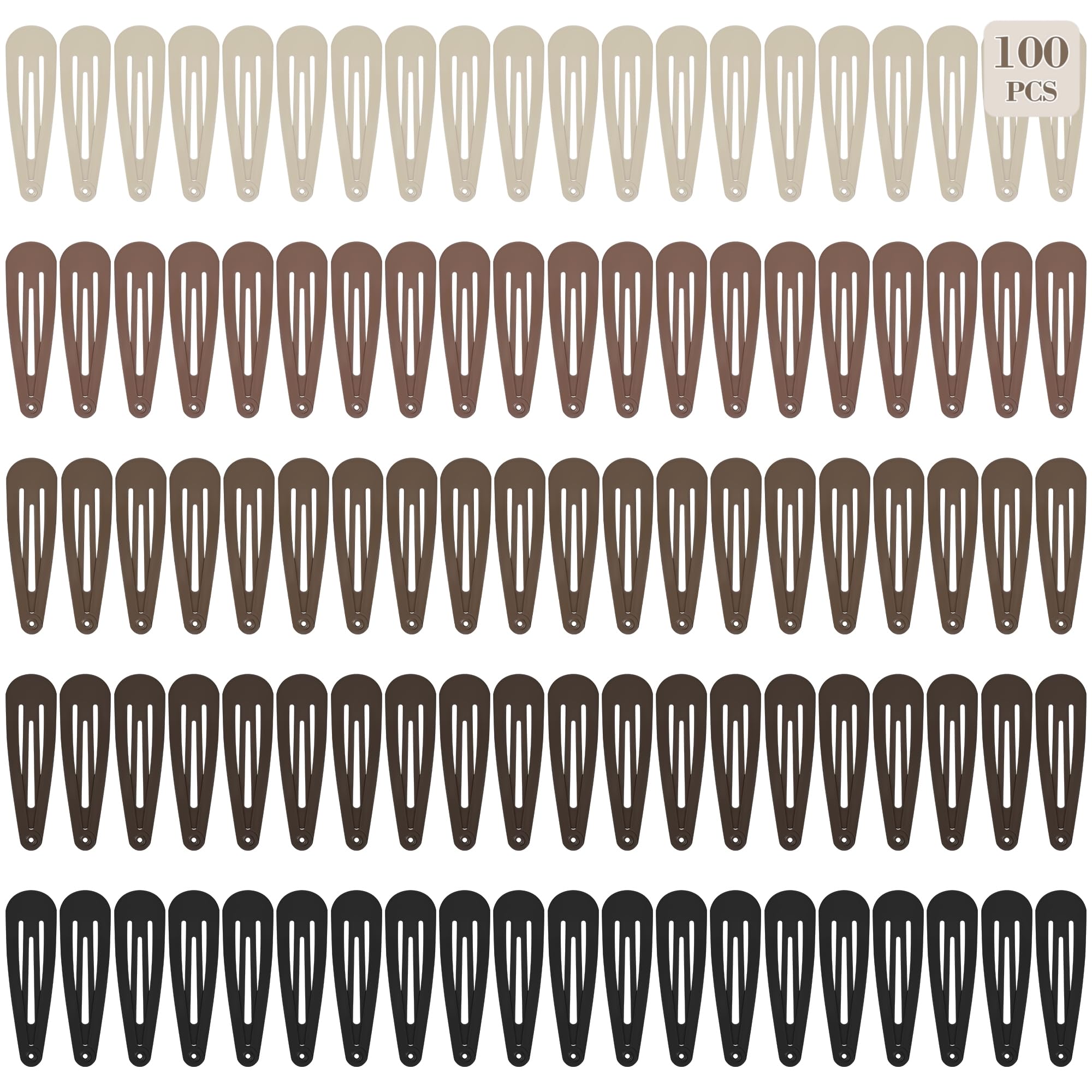 100 pinzas para el cabello a presión para mujeres y niñas, accesorios de pinzas de metal antideslizantes para el cabello, horquillas mate, 5 colores, 2 x 0.55 pulgadas 2