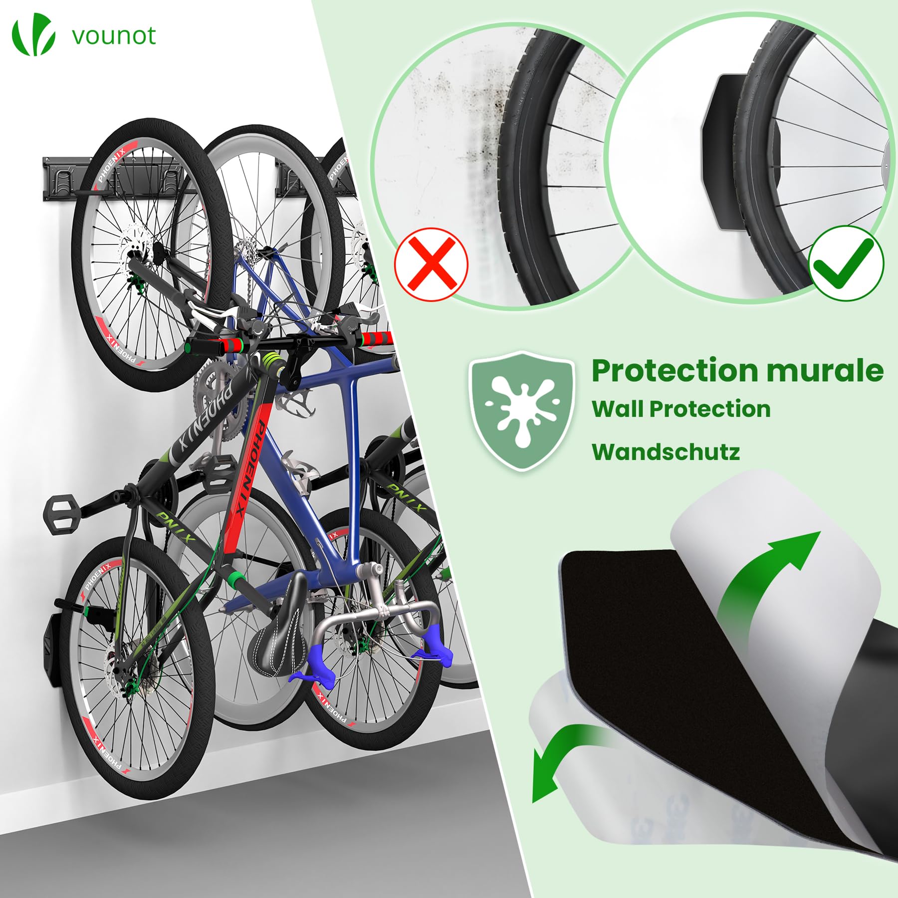 VOUNOT Porta Bici da Muro in Metallo per 6 Biciclette + 3 Caschi, Nero