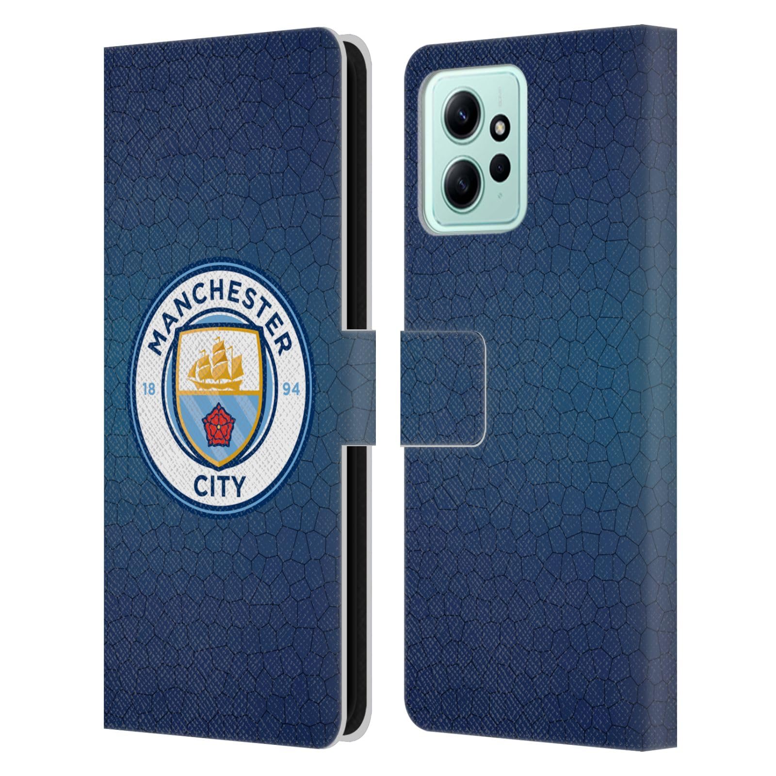 Head Case Designs Officially Licensed Manchester City Man City FC Obsidian Mosaic Full Colour Badge Pixels Leather Book Wallet Case Cover Compatible with Xiaomi Redmi 12