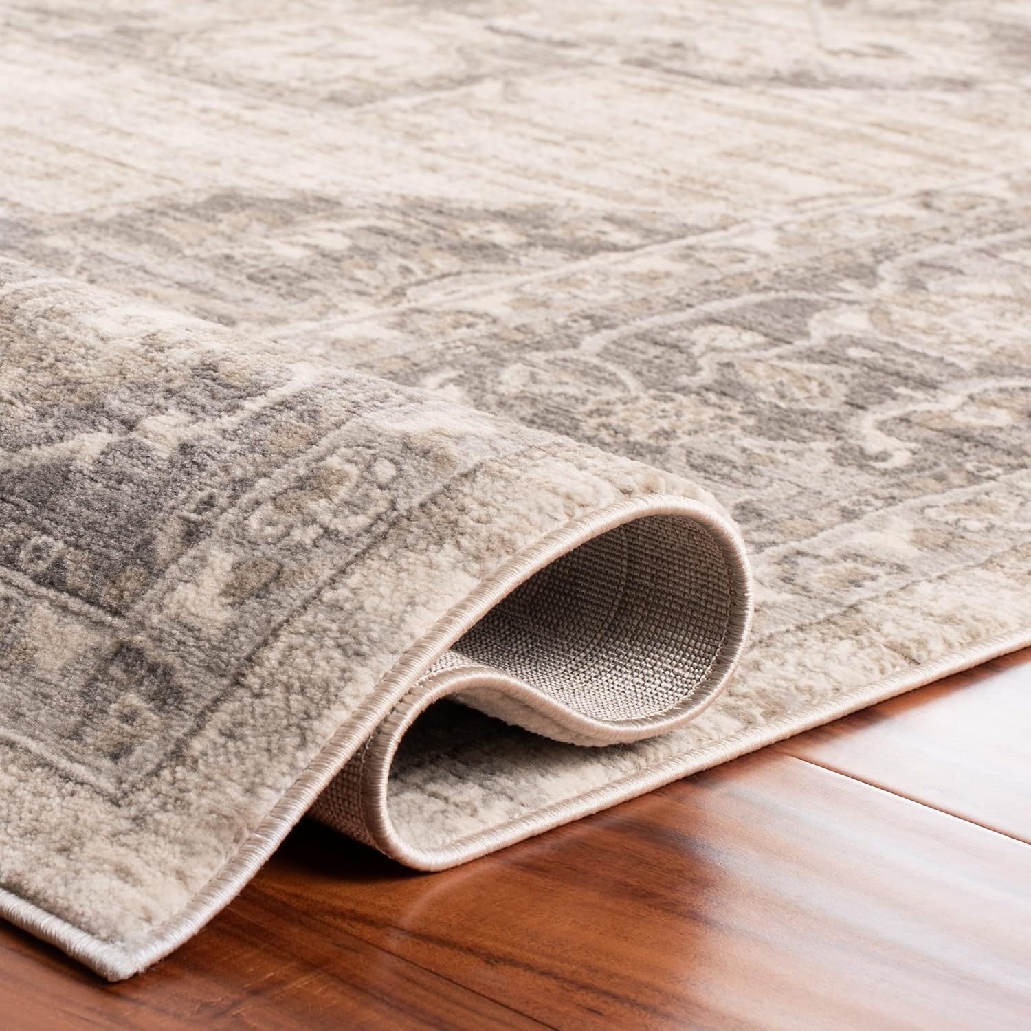 SAFAVIEH Brentwood Collection Runner Rug - 2' x 18', Cream & Grey, Medallion Distressed Design, Non-Shedding & Easy to Clean, Ideal for Hallway, Foyer, Entryway, Bedroom (BNT865B)