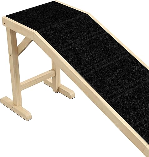 Miniatura 8 de PawHut Rampa para perros para cama, rampa para mascotas para perros con alfombra antideslizante y plataforma superior, 74 x 16 x 25 pulgadas, natural