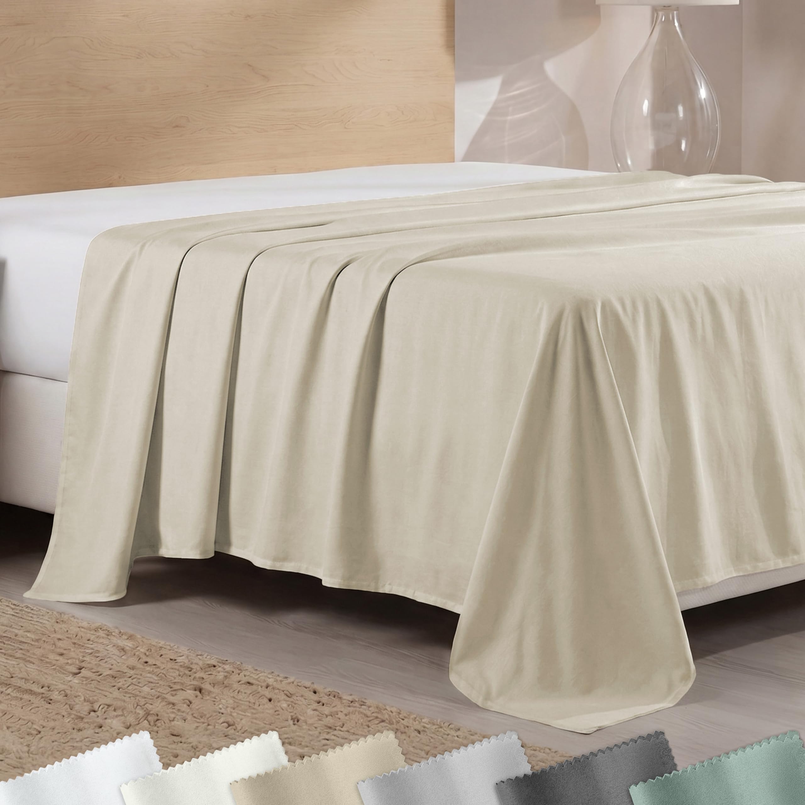 Photo 1 of California Design Den King Size Flat Sheet Only - Soft 400 Thread Count, Natural 100% Cotton Sateen, Breathable and Durable Flat Sheets Only - Beige