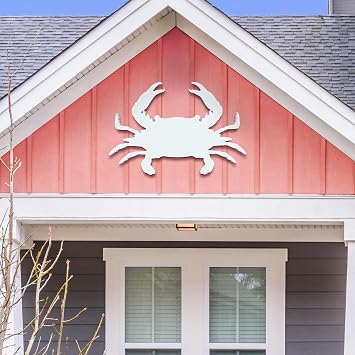 JennyGems Outdoor Crab Wall Decor, White PVC Sign for Beach House, Coastal Cottage, or Shed, Weatherproof and Durable Crab Wall Art for Exterior and Interior Use, 2 Foot