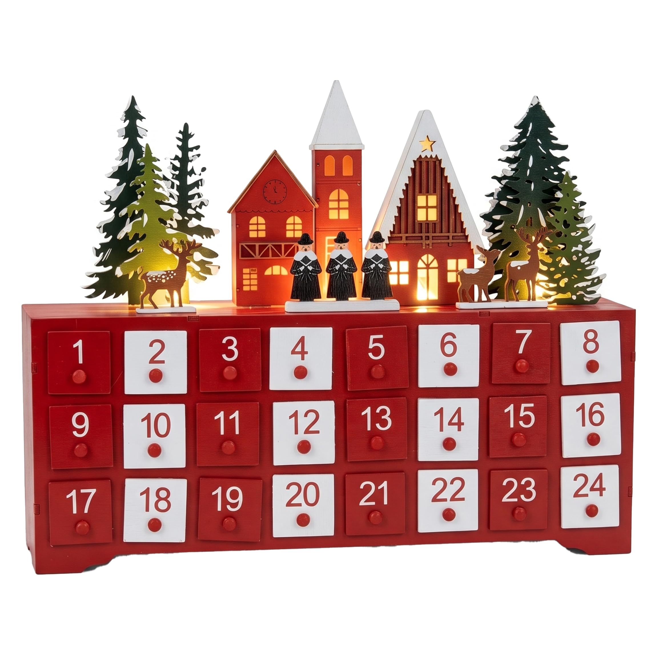 Calendario in Legno, 24 Giorni di Illuminazione a LED per Il Conto alla rovescia di Natale, Decorazioni per Il Desktop, Scatola Vuota del Calendario da riempire, Natale