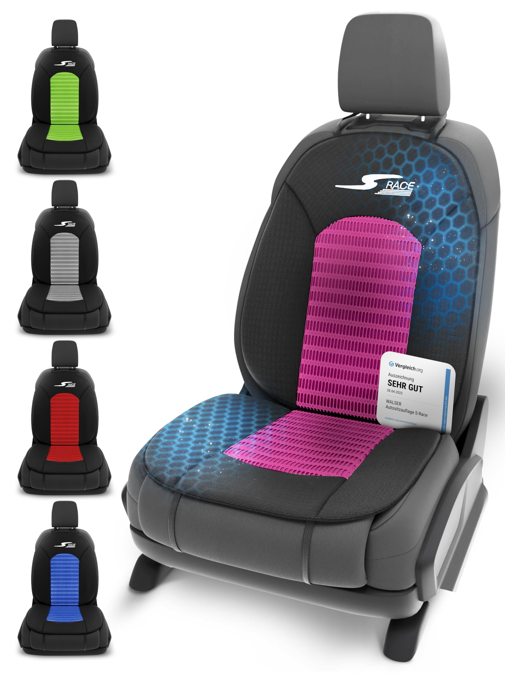 WALSER Car Comfort Auto-Sitzauflage S-Race, Auszeichnung Sehr Gut* Autositzauflage, Sitzkissen-PKW, Universal PKW Sitzschoner, Sitzauflage-Auto Vordersitze, Sitzaufleger pink/schwarz