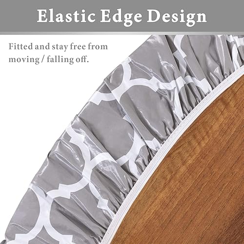 Miniatura 2 de UMINEUX Mantel redondo de vinilo ajustable con bordes elásticos y reverso de franela, funda de mesa redonda impermeable para uso en interiores y