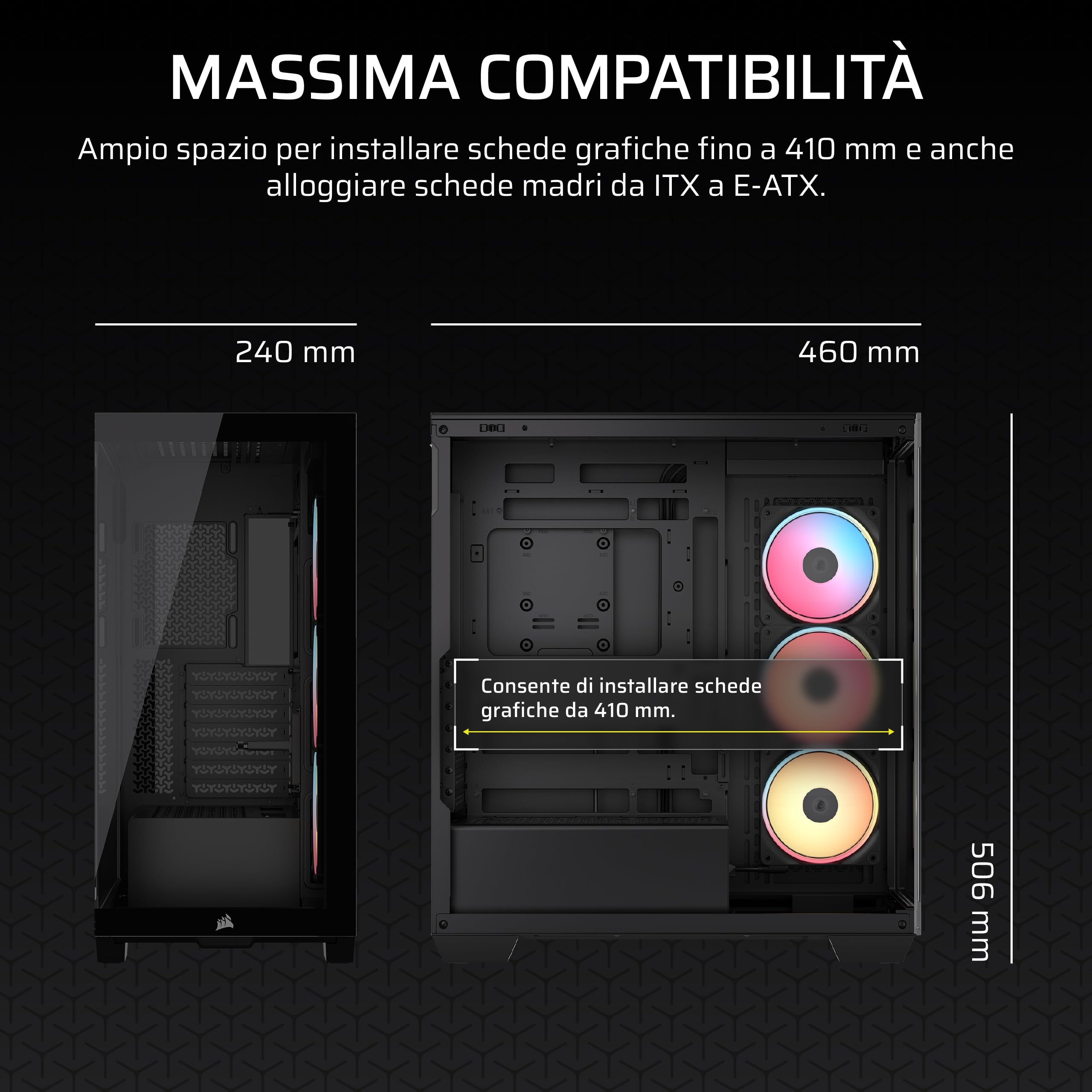 CORSAIR 3500X LX-R RGB iCUE LINK Case PC Mid-Tower Panoramico – 3 Ventole LX120-R RGB Preinstallate, Include Hub di Sistema iCUE LINK, Fino a 10 Ventole da 120mm – Nero