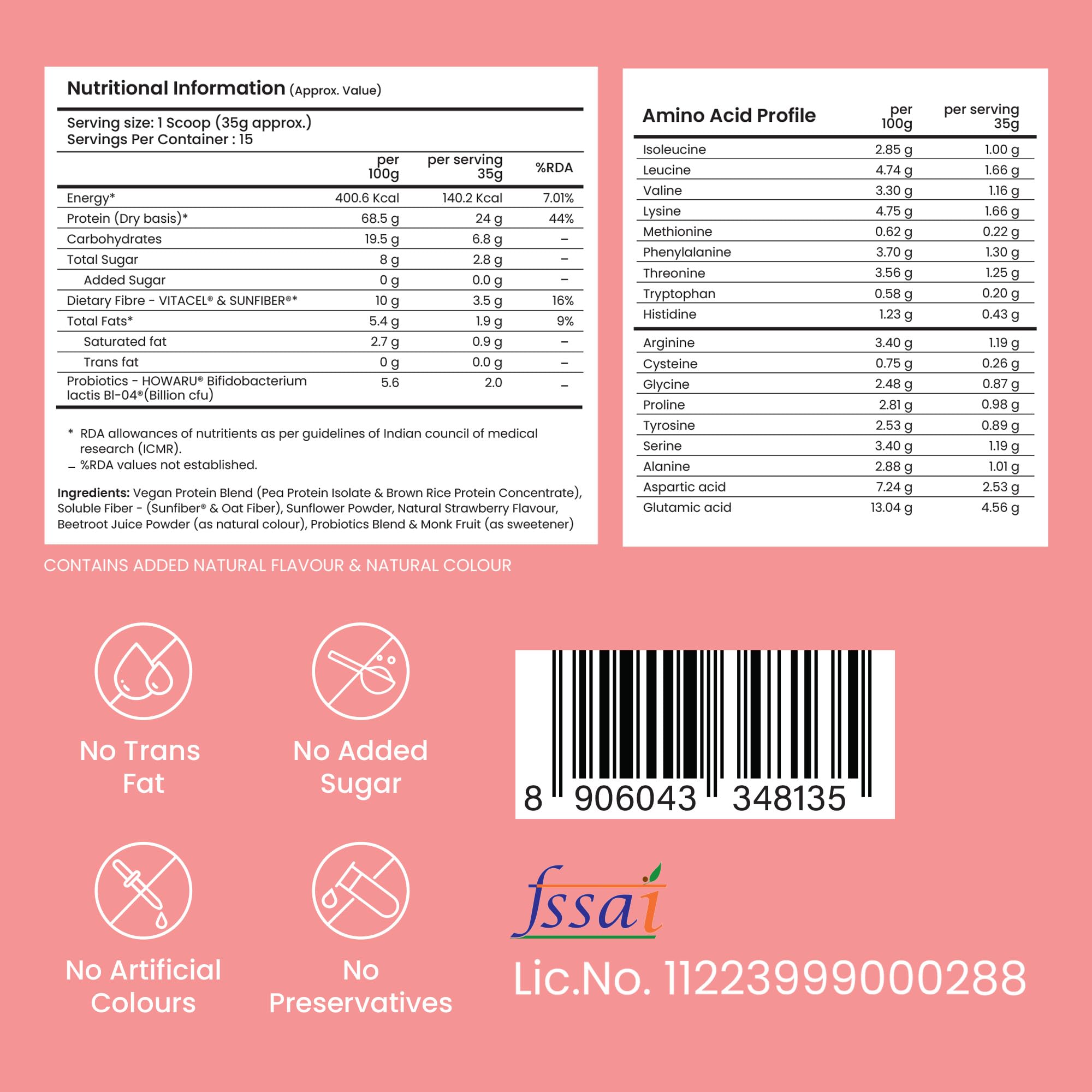 Supply6 Plant Protein | 24g Vegan Protein with Probiotics & Fibre | Complete Amino Acids | Gut-Friendly, Zero Sugar, No Chalkiness | Delicious Taste (500g, Strawberry) product image 5