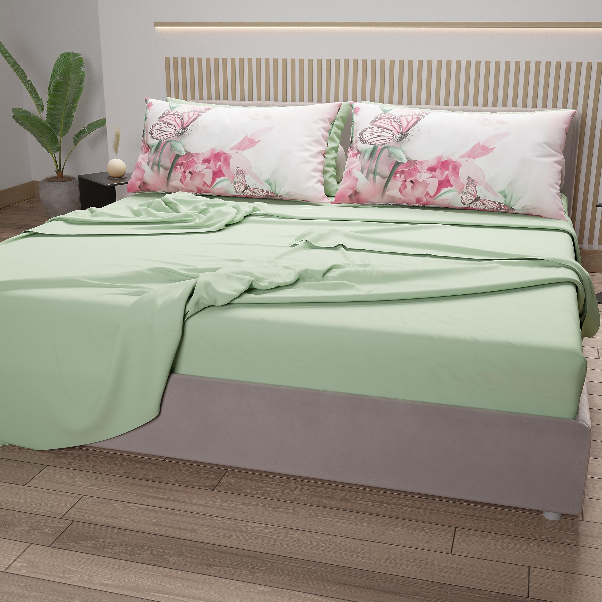 PETTI Artigiani Italiani - Cotton Sheets with Pillowcases in Digital Print, Pizza and a Half Bed Set, Sage, 100% Made in Italy - Image 3