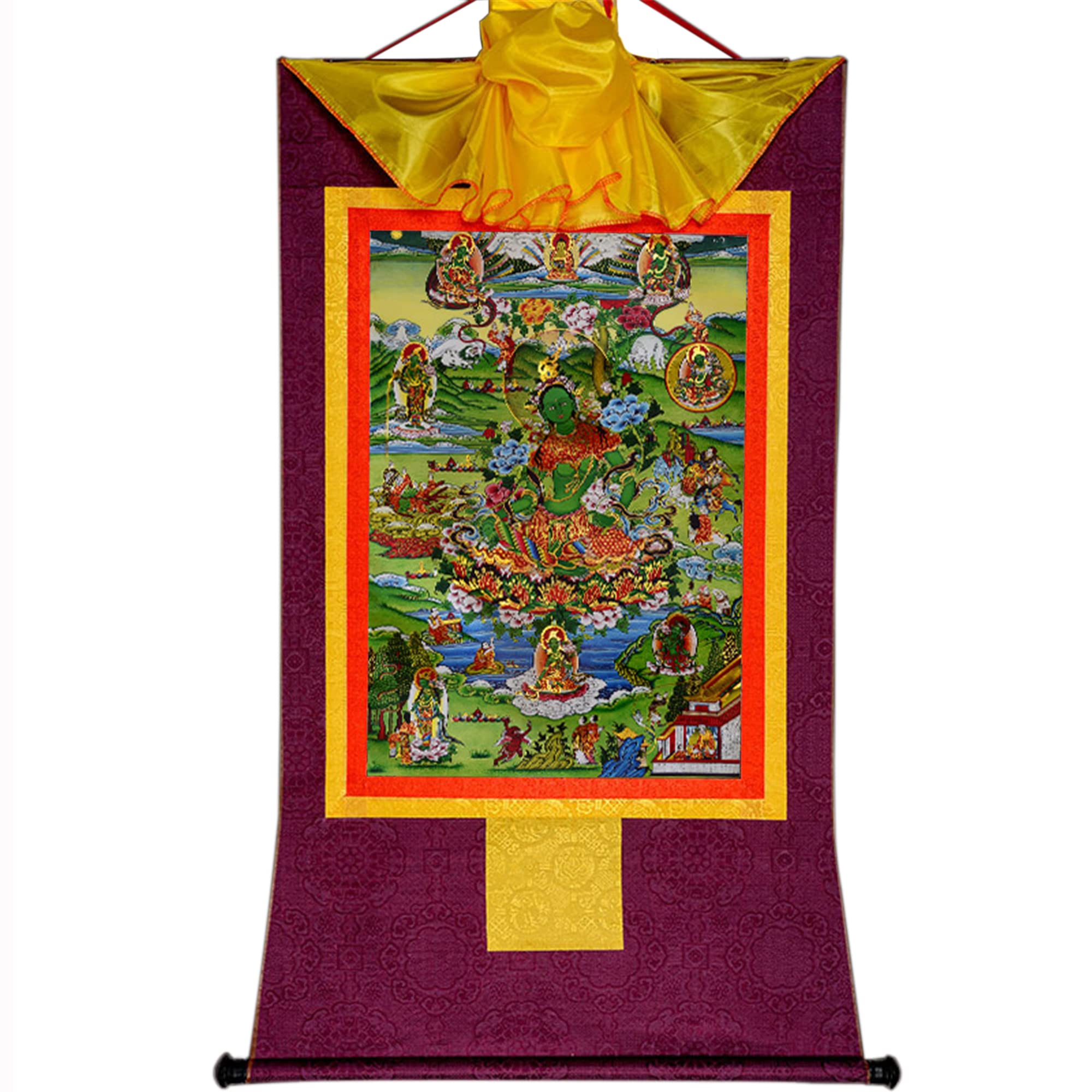 LYVQZPWLR Gandhanra Tibetan Thangka Wall Hanging, Thangka Tibetan Buddhist Brocade Embroidery Wall Hanging Multicolor Multiple Sizes(Purple,Medium(62cm*47cm))