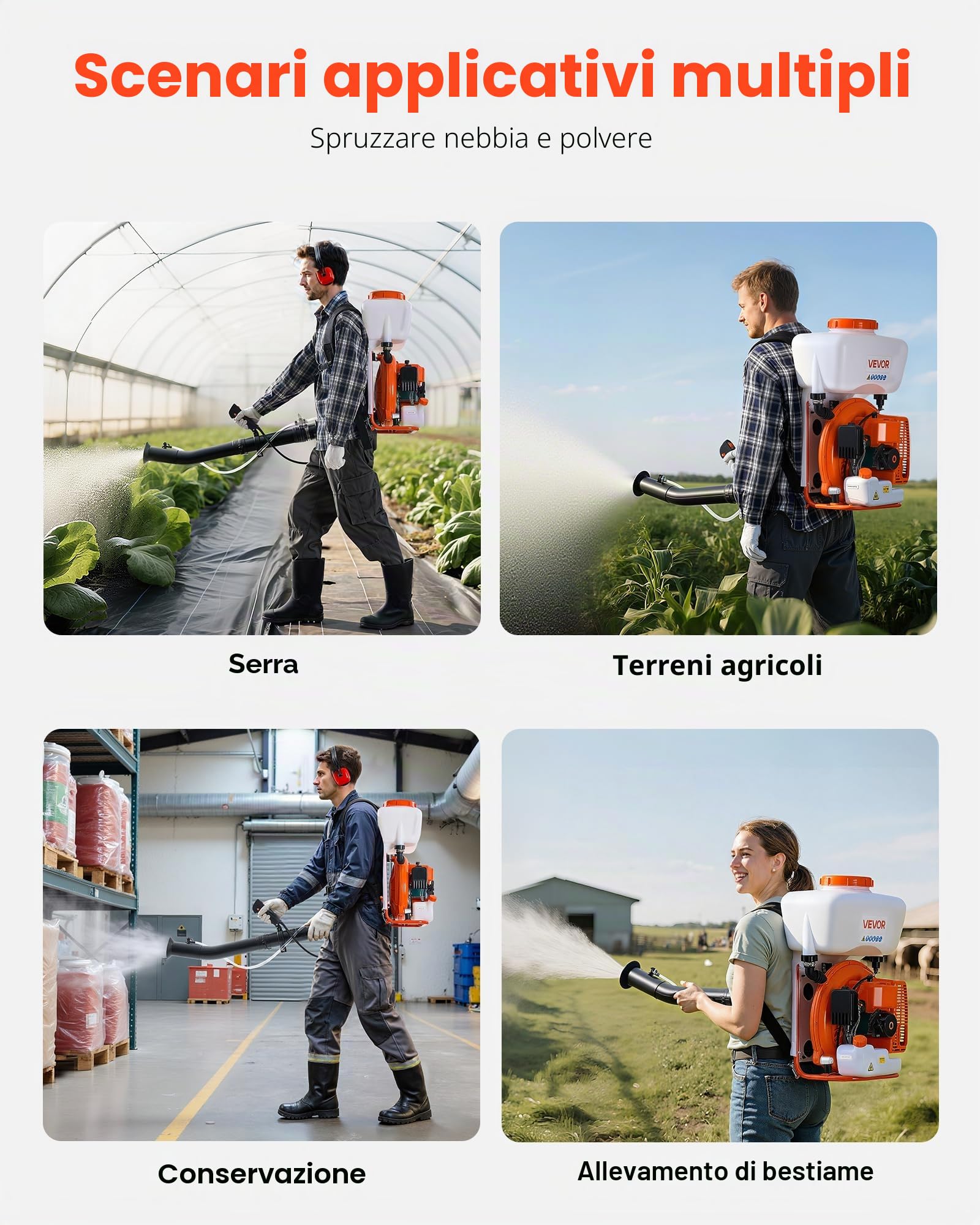 VEVOR Nebulizzatore a Zaino, Motore da 63 cc e 3 CV, Nebulizzatore a Gas con Serbatoio da 16 l, Sistema di Nebulizzazione a Polvere e Liquido per un Efficace Controllo di Giardinaggio e Agricoltura