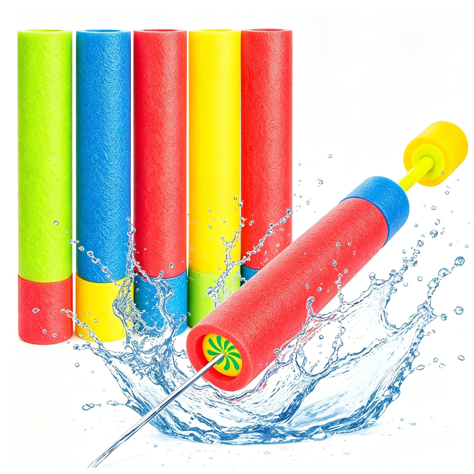 WENXUKHV 5PCS Foam Water Guns - 30cm Water Pistols for Kids Adults Colorful Water Blaster Shooters Push Pull Type Foam Water Squirter Shooter Summer Outdoor Beach Pool Water Toys