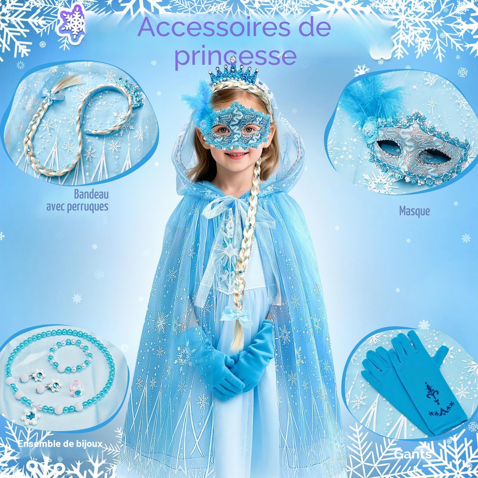 G.C Reine des Neiges Jouet Cadeau Fille 4 5 6 7 8 Ans, LED Micro Karaoke Enfants avec & Micro & Déguisement Accessoires & Baguette Magique, Cadeau pour Enfant Fille