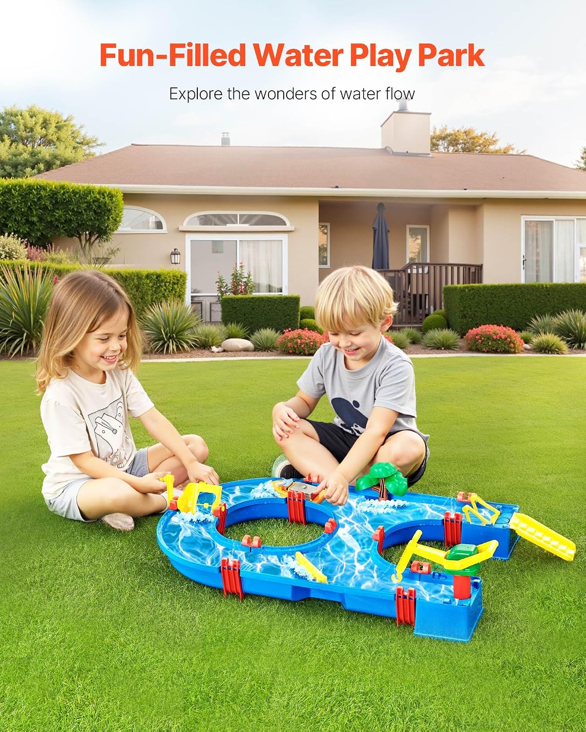 VEVOR Water Table for Toddlers, Kids Activity Play Waterway, Outdoor Summer Water Park Playset with 39PCS Accessories for Backyard Lawn Beach, Activity Sensory Play Table for 3+ Years Boys Girls