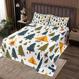 Homemissing Colcha de camping tamaño individual para niños, niñas, adolescentes, juego de colcha vintage, accesorios para remolques de viaje, decoración de habitación, color blanco