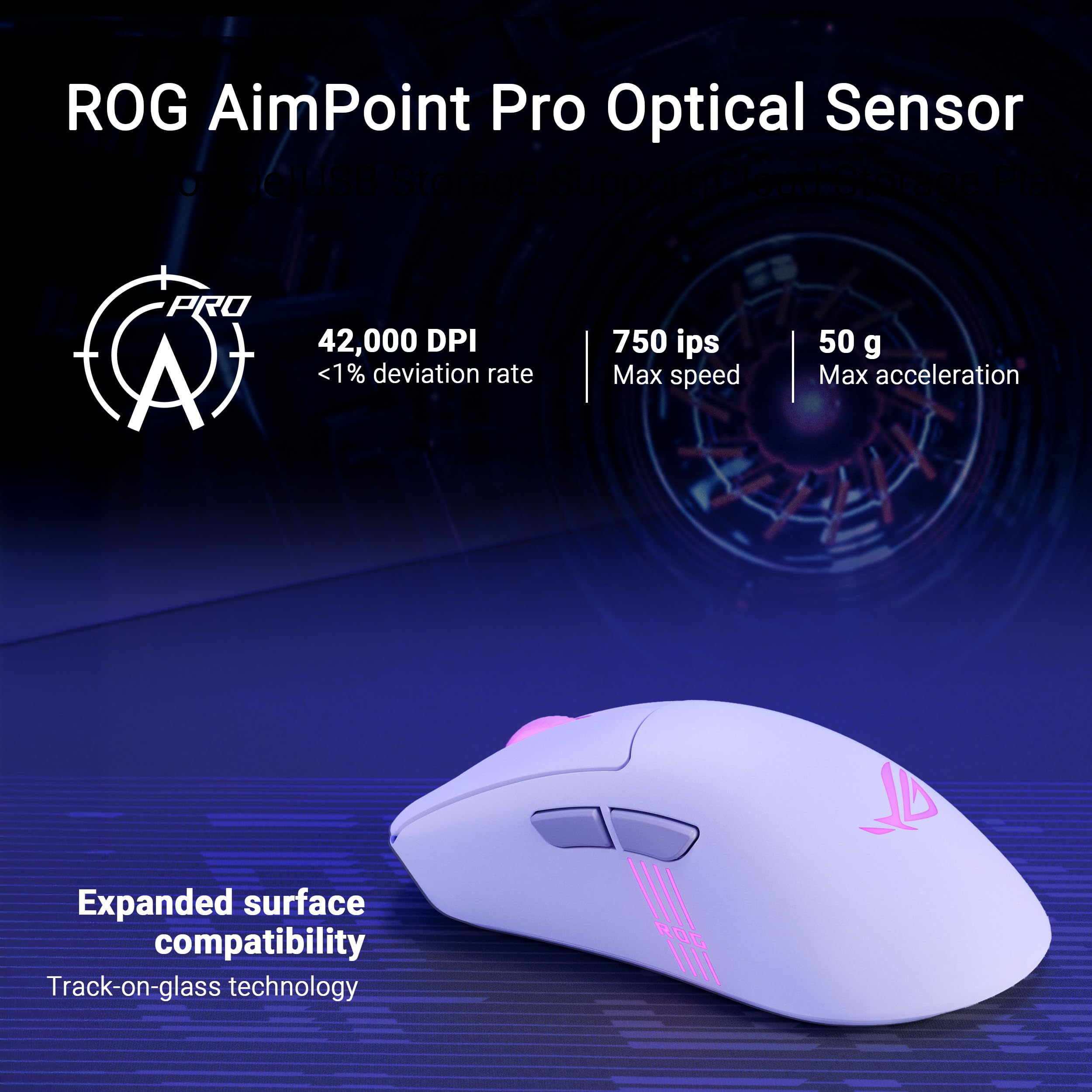 Asus ROG KERIS II ORIGIN BEZPRZEWODOWA MYSZ BEZPRZEWODOWA, MOONLIGHT WHITE, 42000 DPI, 2,4 GHz, ERGO, 65G