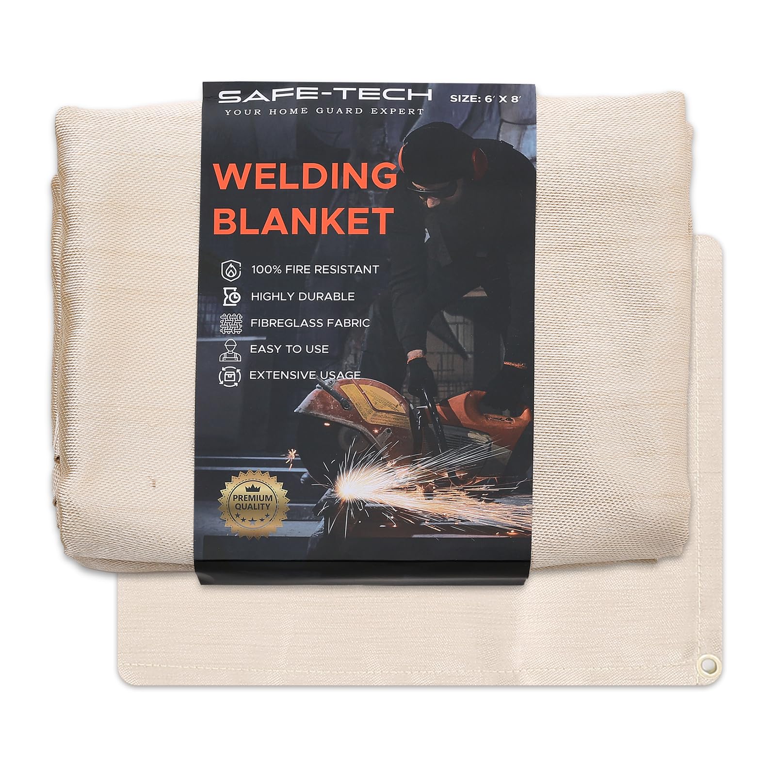 Safe Tech 6X8ft Welding Blanket, Heavy-Duty Fiberglass Blanket, Fire Retardant Blanket For Welding And Grinding Protection Fire Emergency Survival