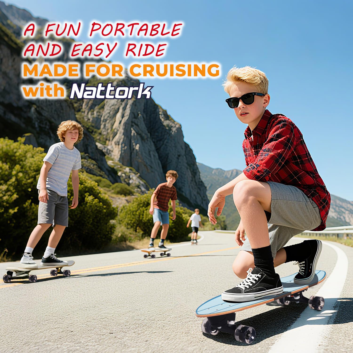 Nattork Skateboard completo da 29" x 8" per bambini, skateboard Cruiser per principianti, doppio kick girls, skateboard con legno d'acero (Black Hole)