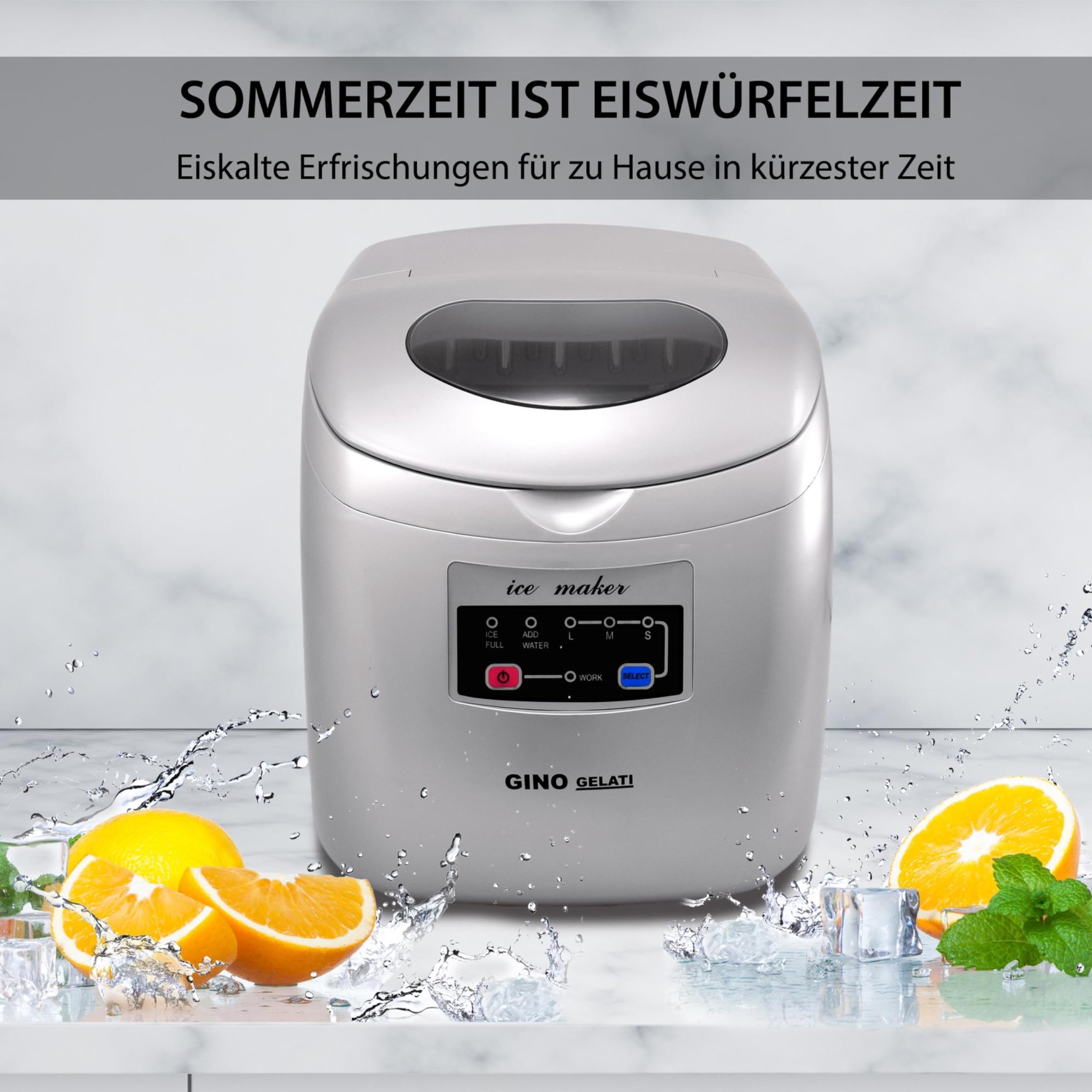 Syntrox Germany Eiswürfelmaschine Eiswürfelbereiter Eiswasser Edelstahl Bolavi, 15 kg Eiswürfel pro Tag, für Zuhause und Gewerbe, mit LED, 150 Watt, Sichtfenster