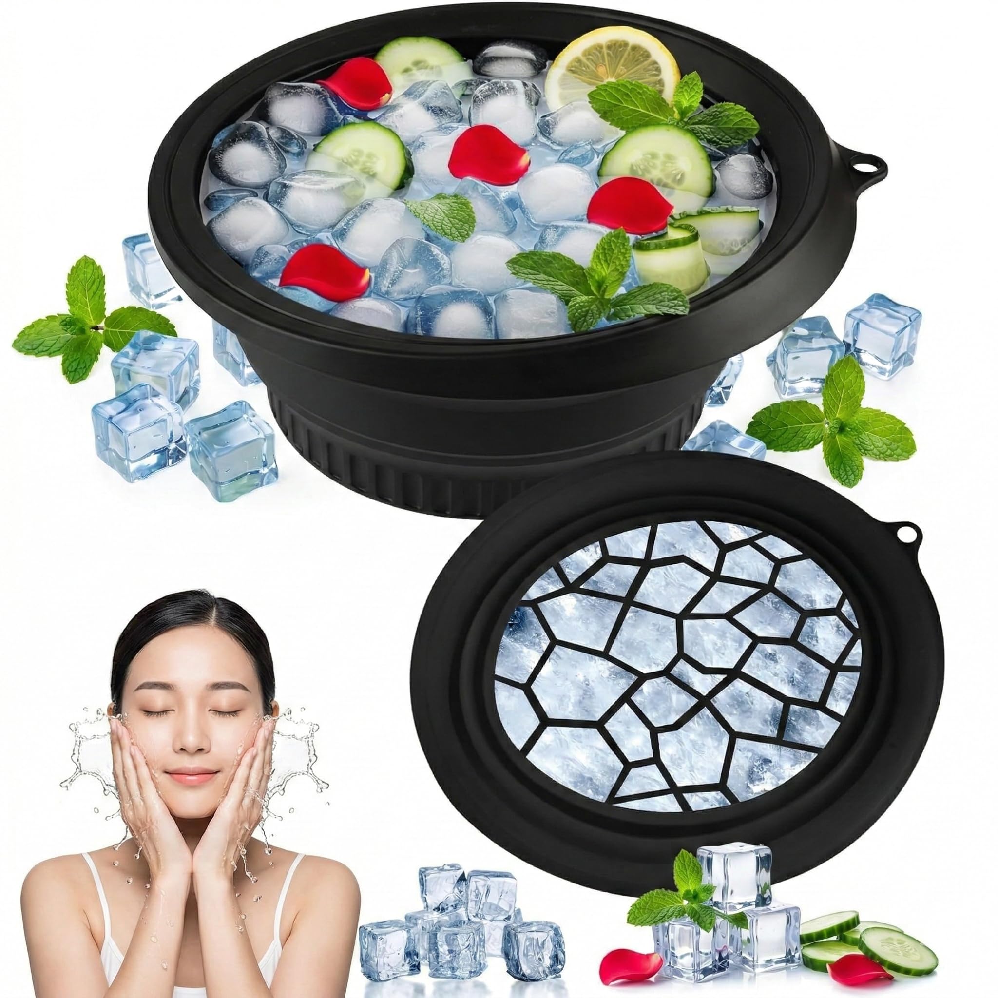 Ice Face Bowl for Facial Icing – Reusable Ice Bath Bowl for Skin Tightening, Pore Minimizing & Glow Boosting | Large Ice Mold Basin for Face Therapy (Black), Pack of 2-image-12
