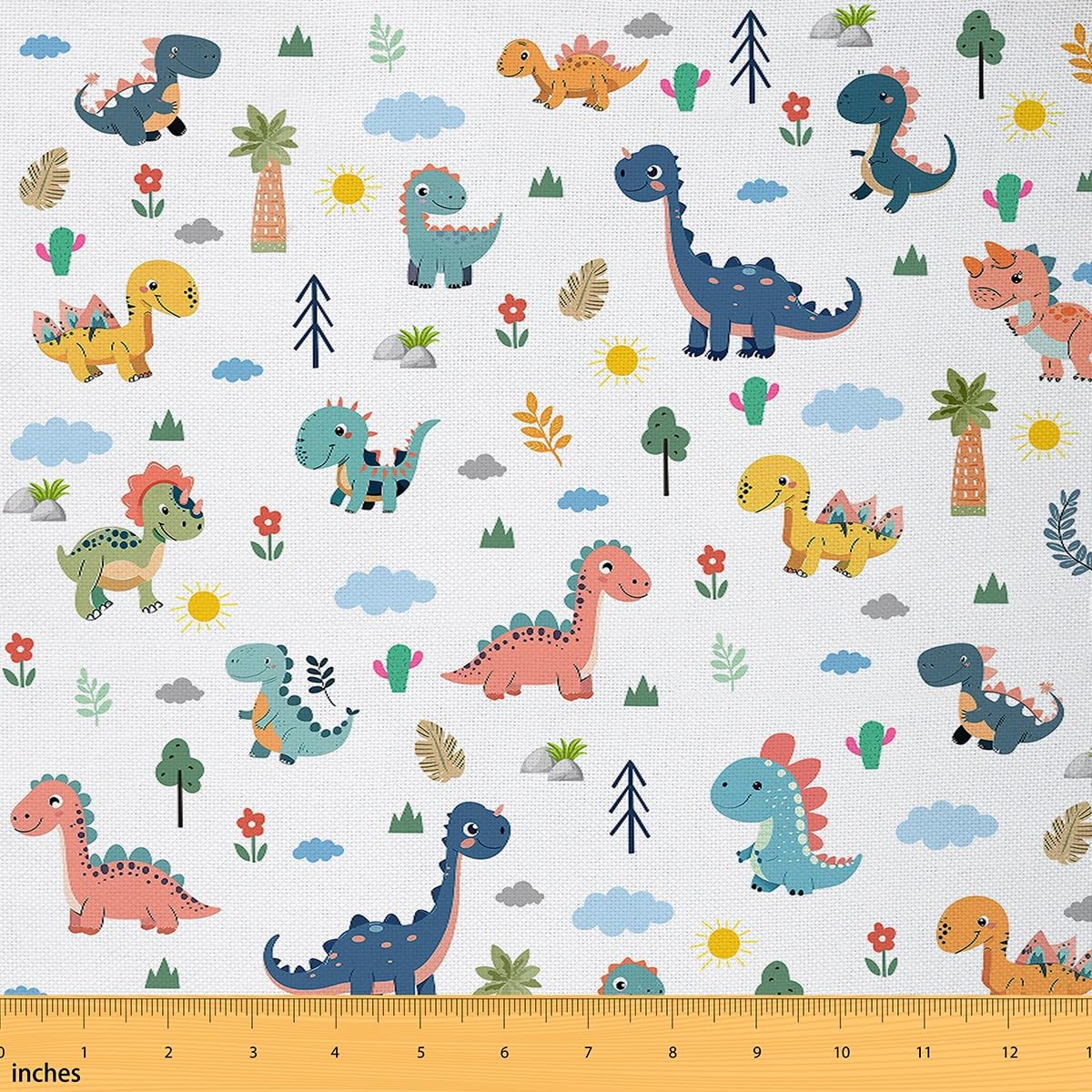 Homemissing Cartoon Dinosaurs Fabric by The Yard 5 Yards (L460*W150cm) for Boys Kids Teens Cute Colorful Dino Reupholstery Fabric Jungle Dino Animal Upholstery Fabric for Chairs，Gift，Waterproof
