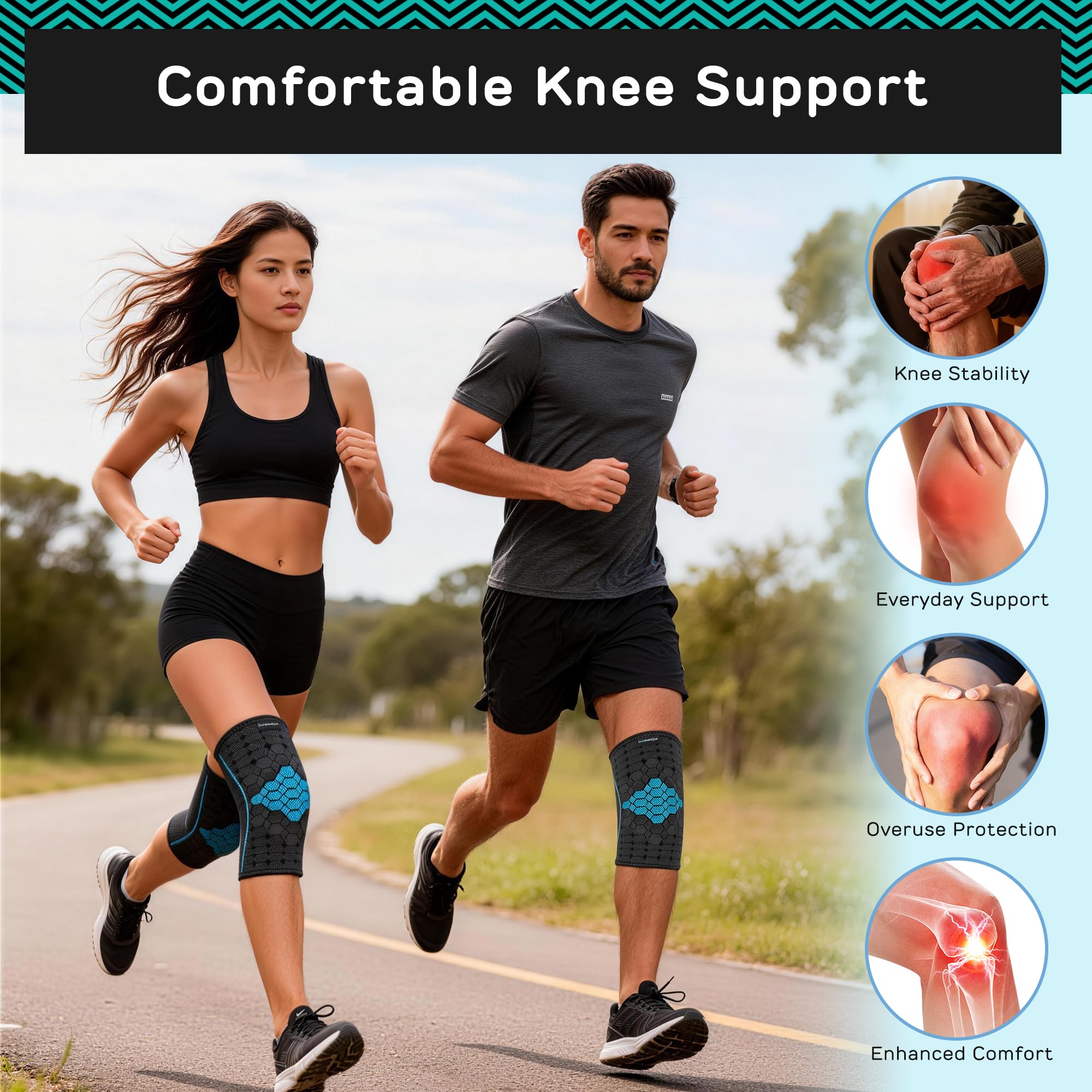 bonmedico Rodillera Gel Silicona Compresión Azul XXL | Rodillera deportiva con ajuste cómodo, gel de silicona y tejido transpirable.