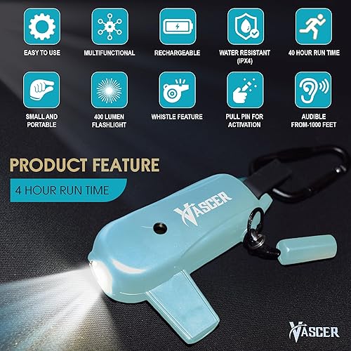 Miniatura 2 de Llavero de seguridad con alarma para mujer, linterna recargable de emergencia de 400 lúmenes, luz lateral de 70 lúmenes, alarmas personales para