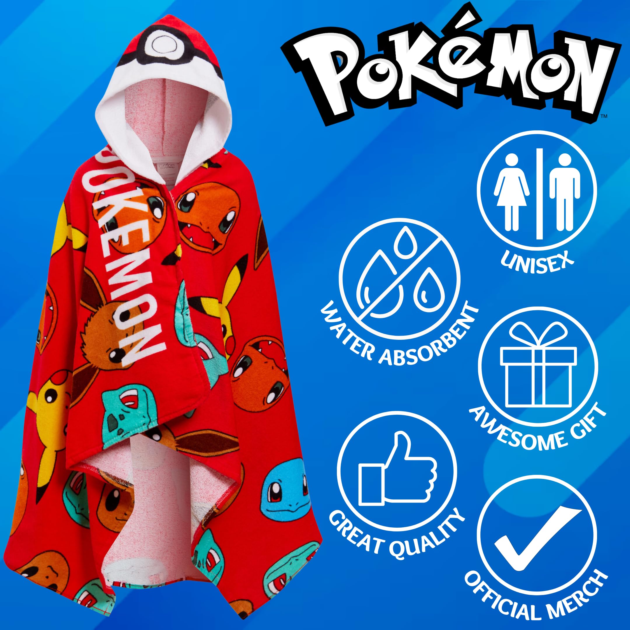 Pokémon Toalla con capucha 100% algodón Poncho para niños Pokéball Pikachu Toalla de playa Toalla de baño Toalla de natación Cobertura para cambiarse