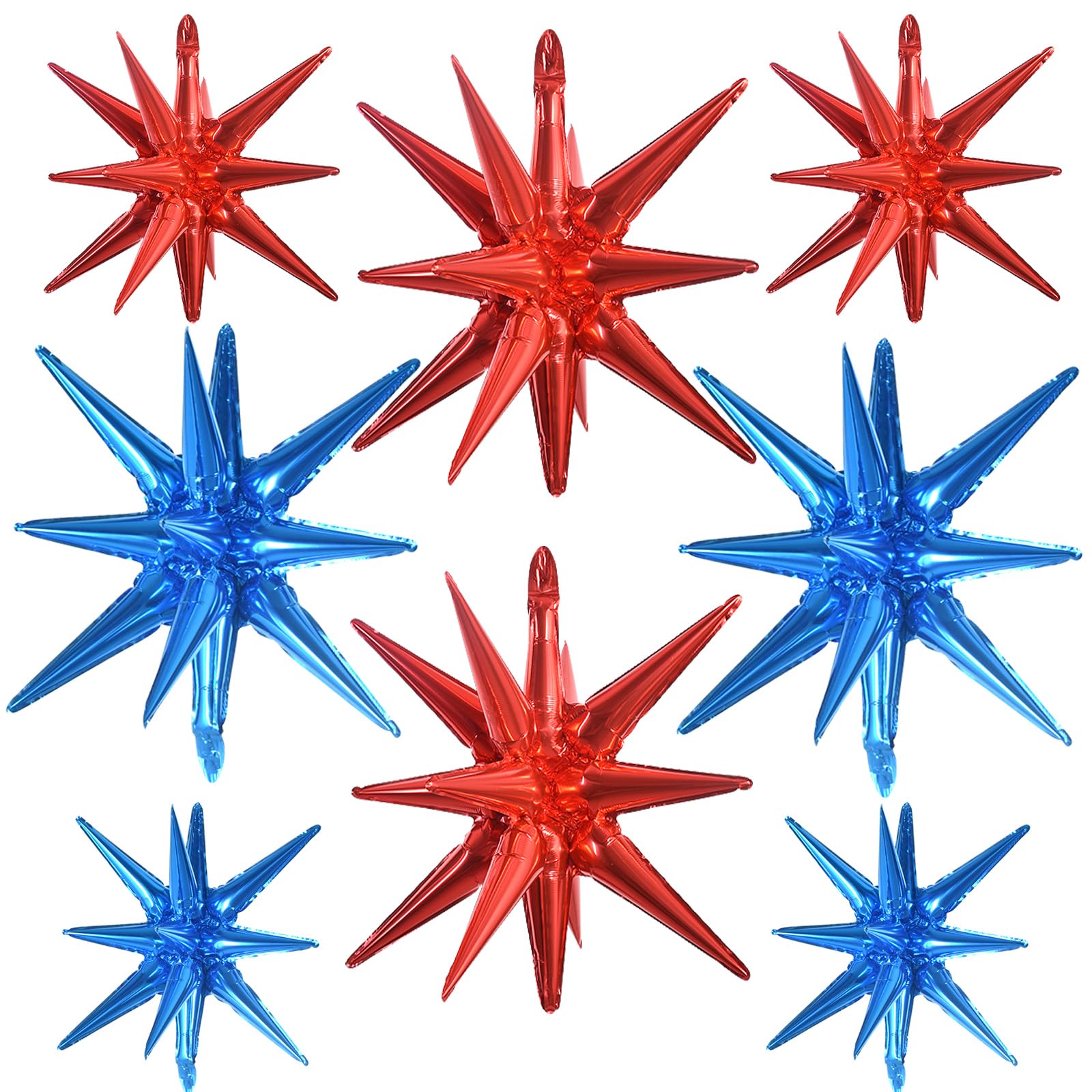 TONIFUL 8 Pcs Blue Red Star Foil Balloons Large Explosion Star Mylar Decorations for Party Backdrop Christmas New Year Birthday Wedding Baby Shower