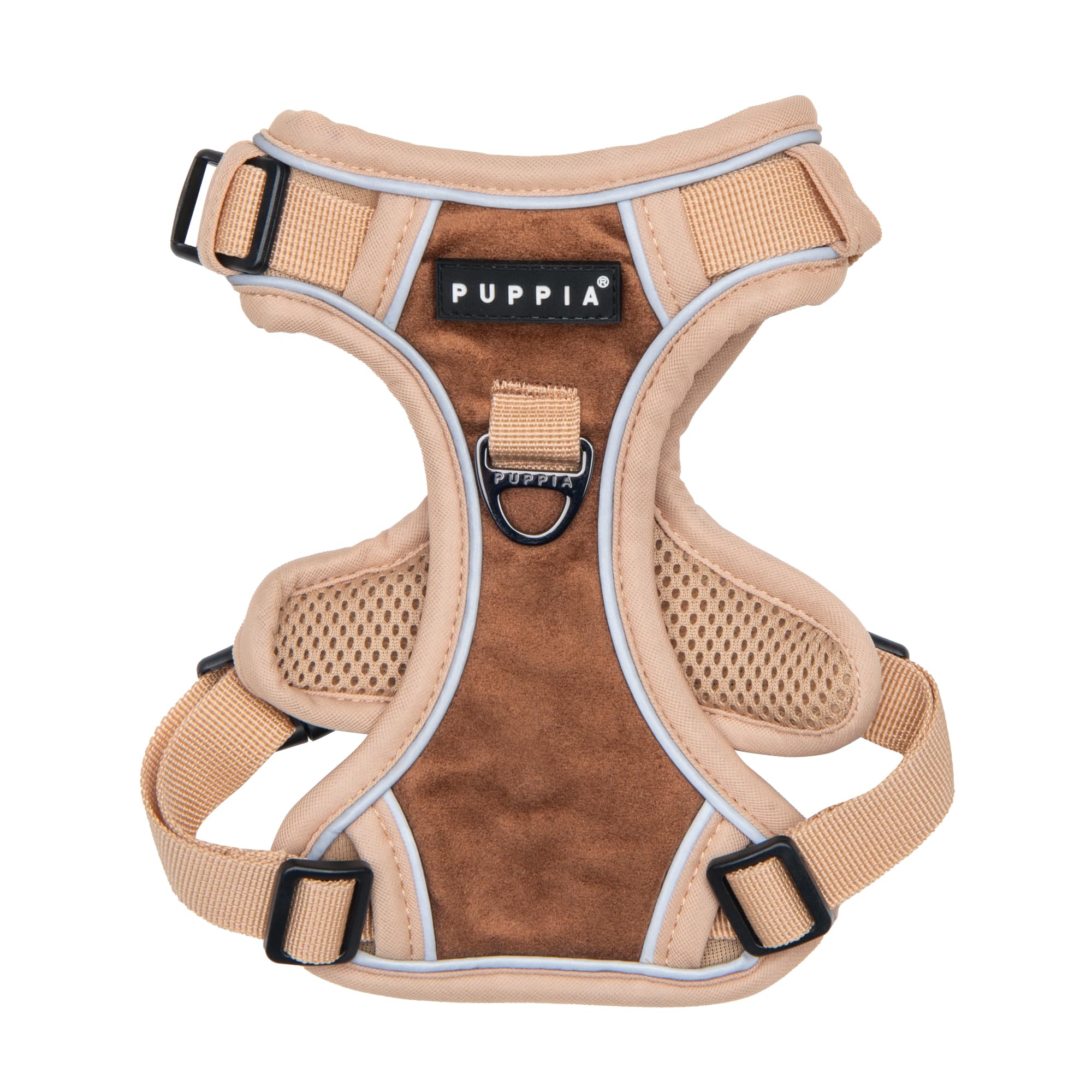 Puppia Terry Dog Harness H Suede Warm Winter Adjustable Chest and Neck Belt for Small and Medium Dog, Beige, Medium