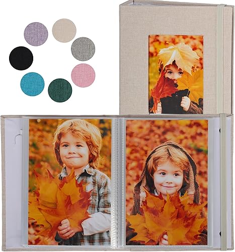 Ayorasly Álbumes de fotos pequeños para fotos de 4 x 6, paquete de 2 libros de memoria con cubierta de lino con ventana de exhibición, cada uno con