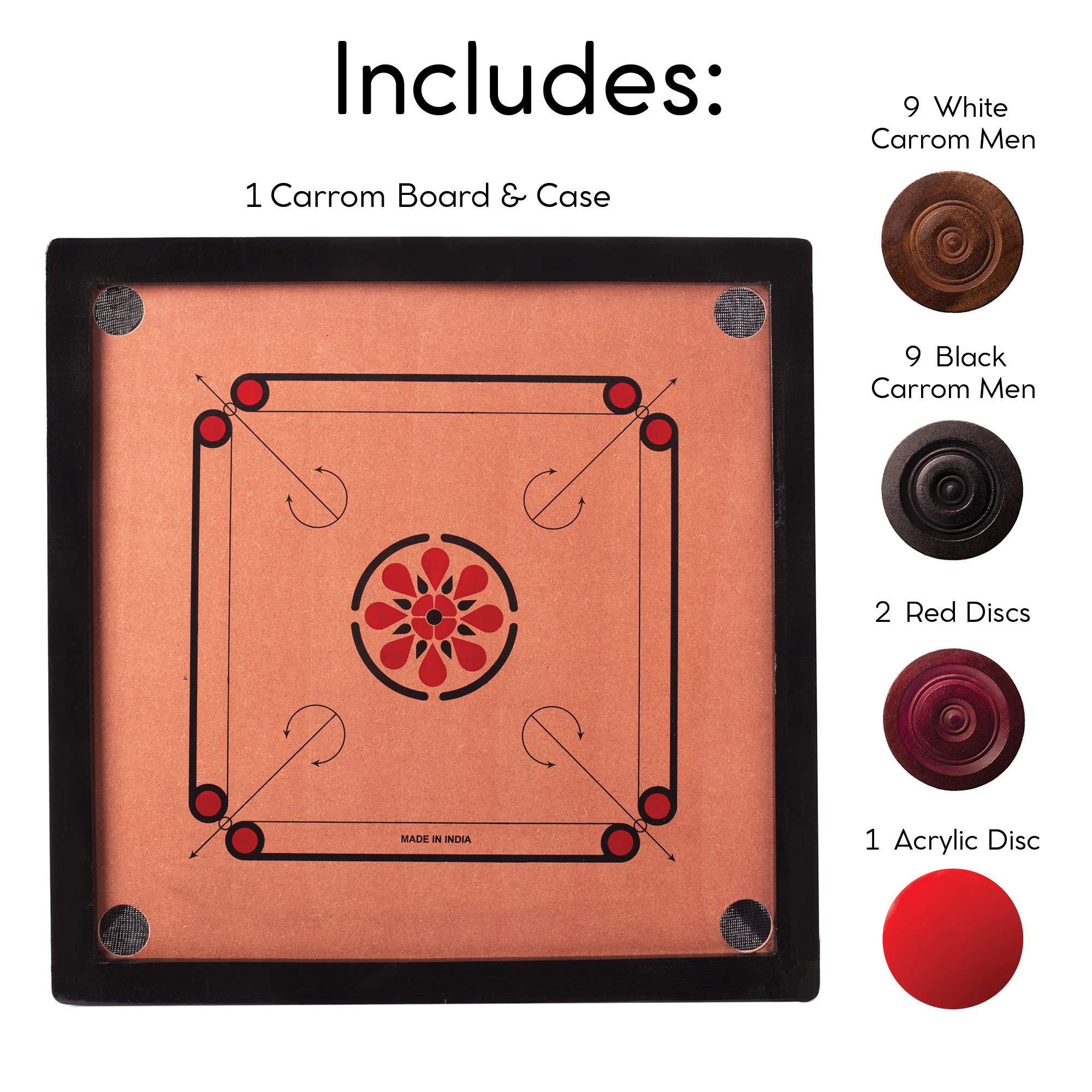 Carrom Board & Checkers Set Classic Indian Tabletop Family Board Game