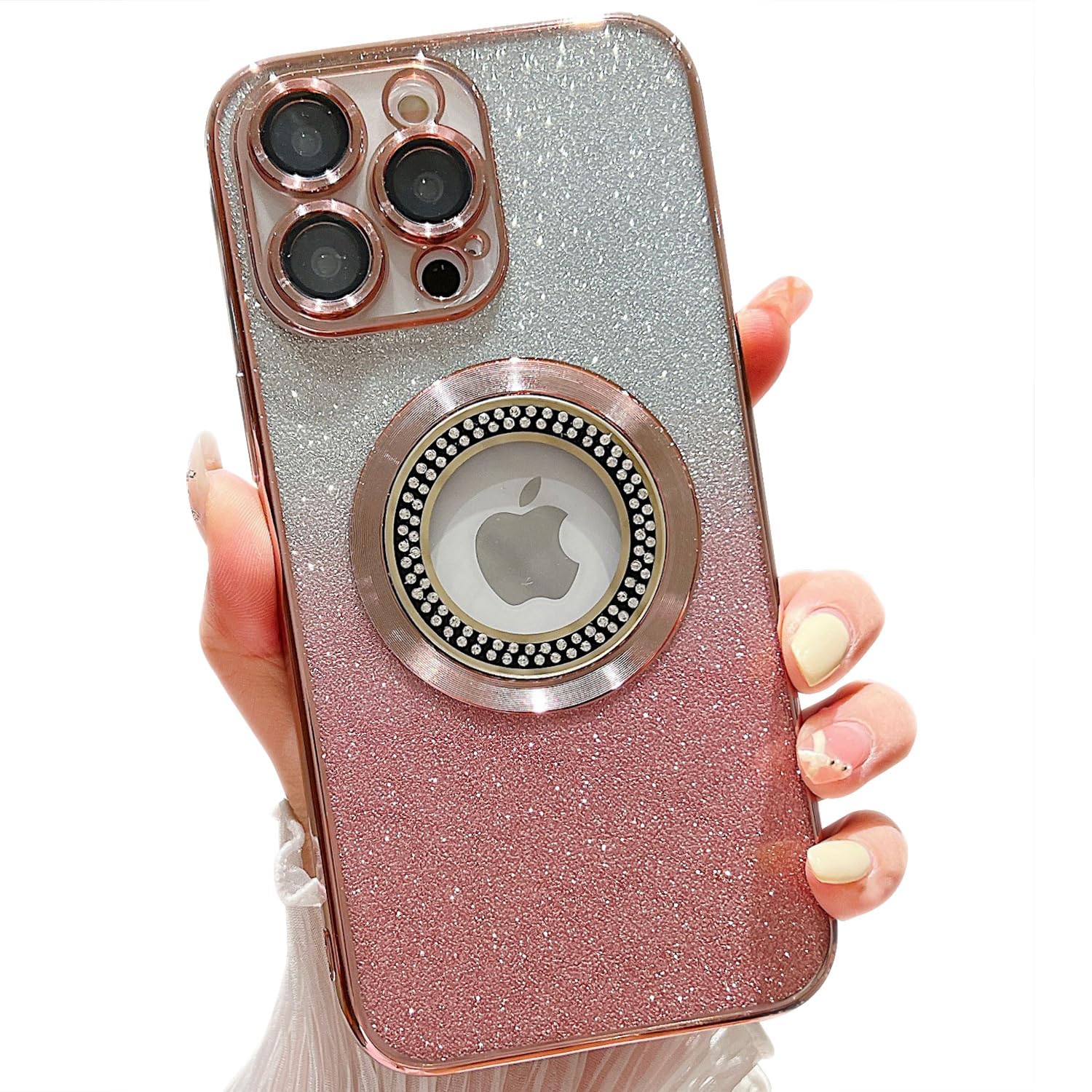 Misscase for iPhone 12 Pro Max Magnetic Glitter Case Compatible with MagSafe,Full Protection Slim Shockproof Anti-Scratch Case with Camera Lens Protector Logo View Dust-Proof Net for Women Pink