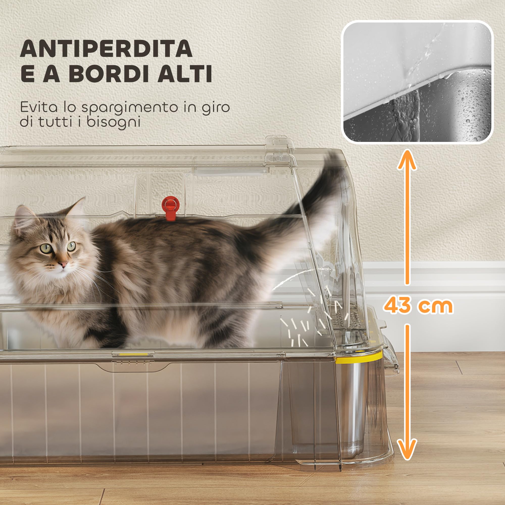 PawHut Lettiera per Gatti Chiusa XXL in Acciaio Inox, 3 in 1 Toilette per Gatti 80L con Coperchio Ribaltabile 180°, Pedale e Paletta, Antiaderente, Antiodore, Facile da Pulire, Grigio Scuro