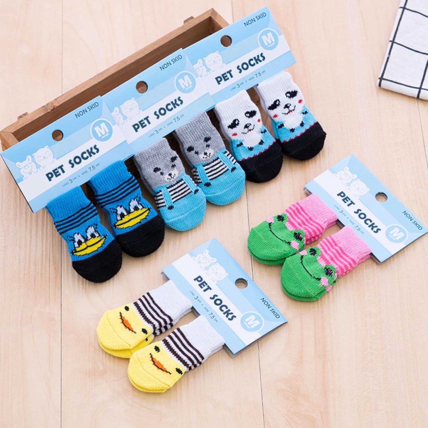 4pcs Indoor Dog Socks, Non-Slip Pet Paw Protectors with Grips - Anti-Slip Socks for Small Dogs, Cute Design Yellow Small