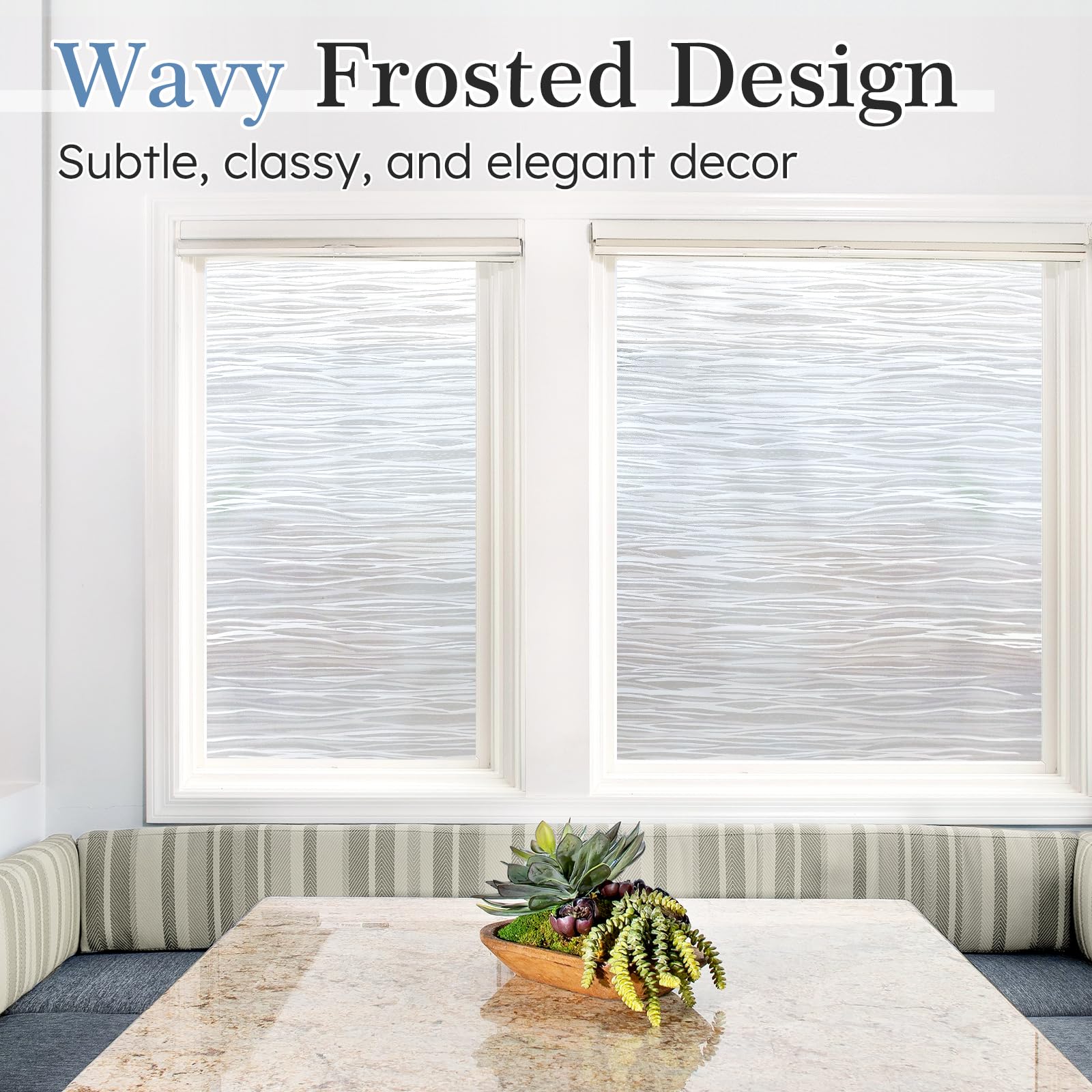 LUTE Window Privacy Film, Frosted Glass Window Film, Removable Sun Blocking Heat Control Door Frost Covering, Static Cling Decorative Opaque Frosting Cling Glass Sticker, Wave Pure, 17.5