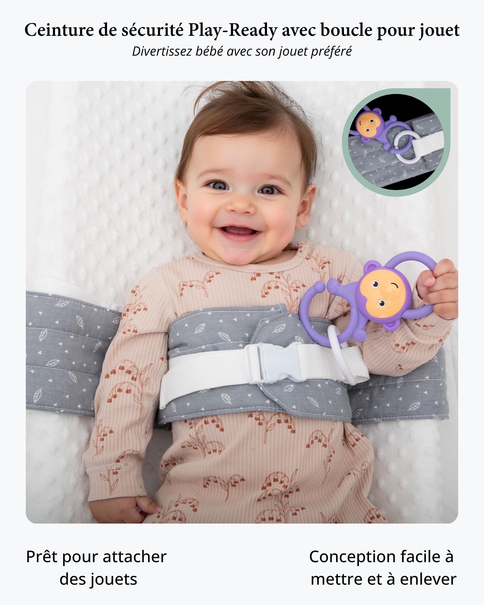 Harnais-Sécurité pour Table à Langer – Doux, réglable & sécurisé anti-évasion pour 0–24 mois. Compatibilité universelle pour matelas à langer et tables à langer, confortable & portable (Gris)