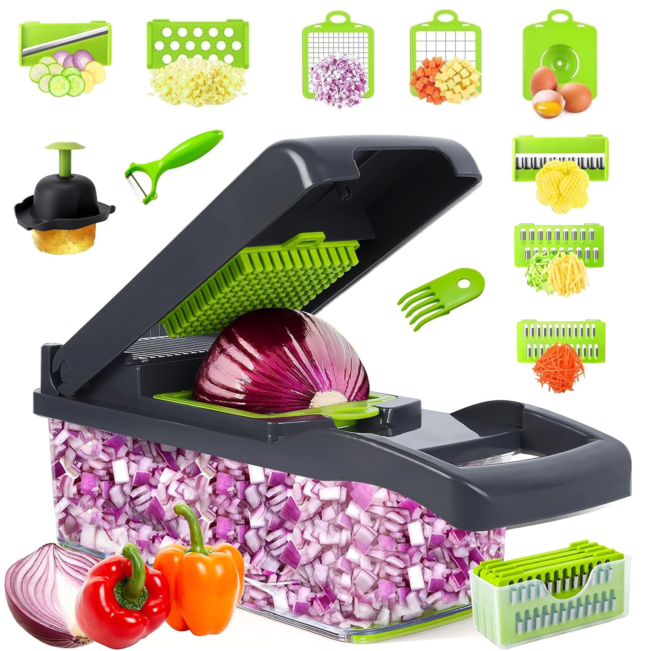 Muiltvoe 16-in-1 Vegetable Chopper Vegetable Cutter Vegetable Slicer-Veggie Onion Salad Food Chopper Manual-Potato Chipper-Veg Chopper and Dicer-Kitchen Tools & Gadgets