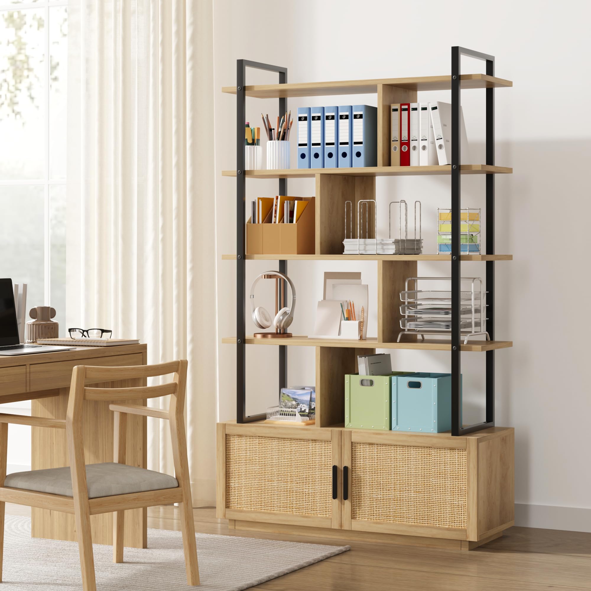 Amazon.com: CABIHOME 5 Tier Rattan Bookshelf with Storage
