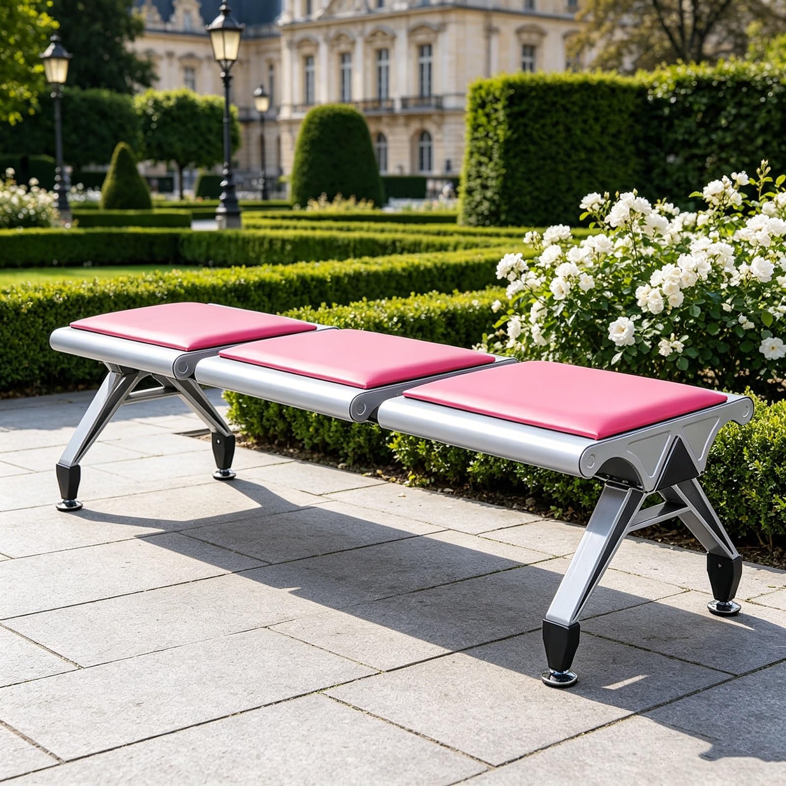 3-Sitzer Wartezimmerbank, Metall Flughafen Empfangsstuhl, Kaltgewalzter Stahlrahmen, Weich Gepolsterte Sitzbank für Krankenhaus, Bank, Büro, Salon, Klinik, Lobby(Pink)