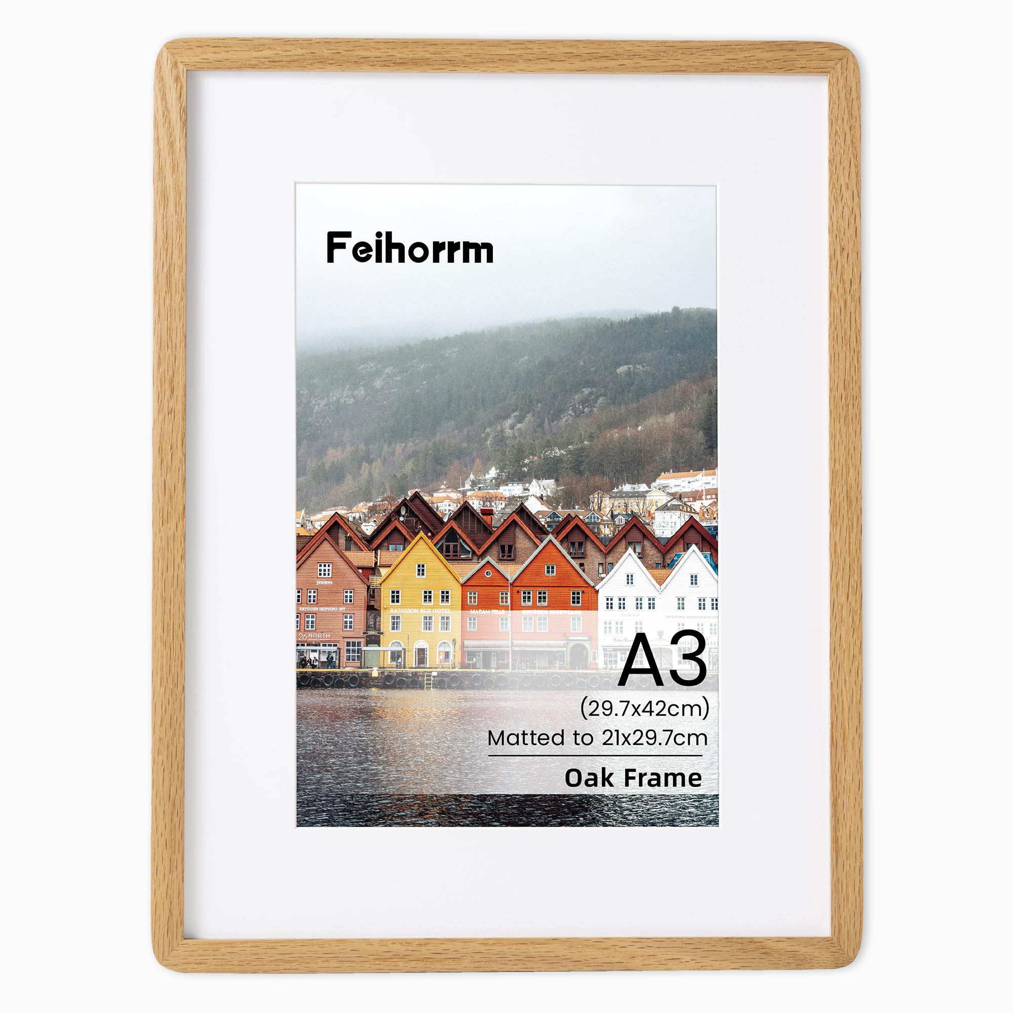 A3 Picture Frame, A3 Poster Certificate Natural Oak Photo Frame with HD Tempered Glass, Handcrafted A3(29.7x42 CM) Frame Matted to A4(21x29.7 CM), Horizontal Vertical Wall Mounting