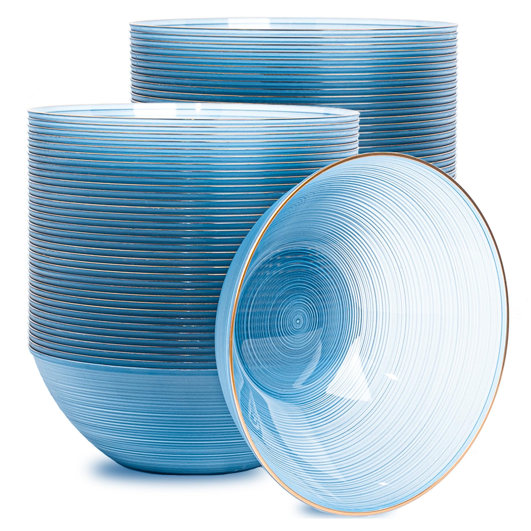 Blue Plastic Bowls with Gold Rim - 50 Pack -1