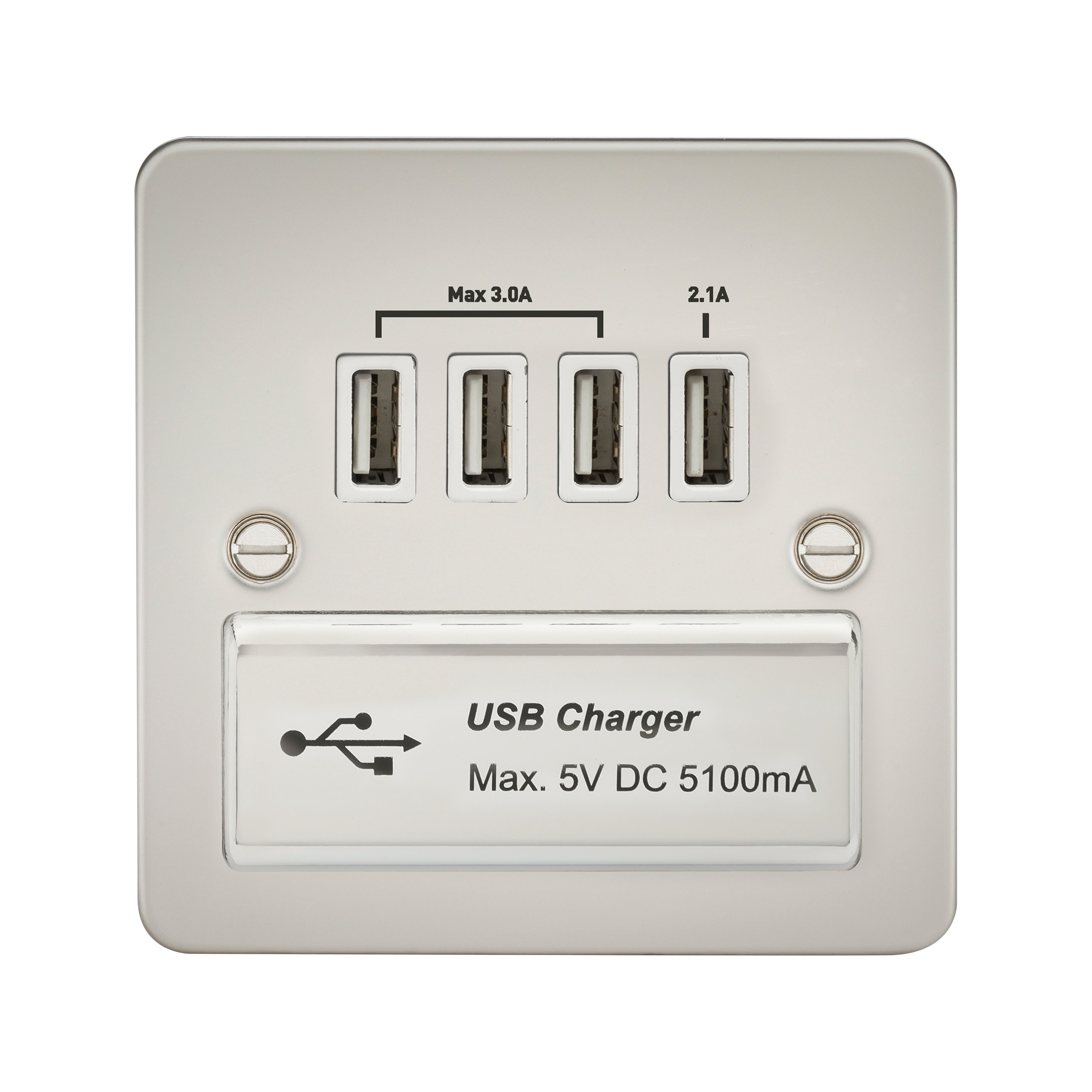 Knightsbridge FPAVQUADPLW 5 V DC 5.1 A 1-Gang Flat Plate Quad USB Charger Outlet with White Insert - Pearl