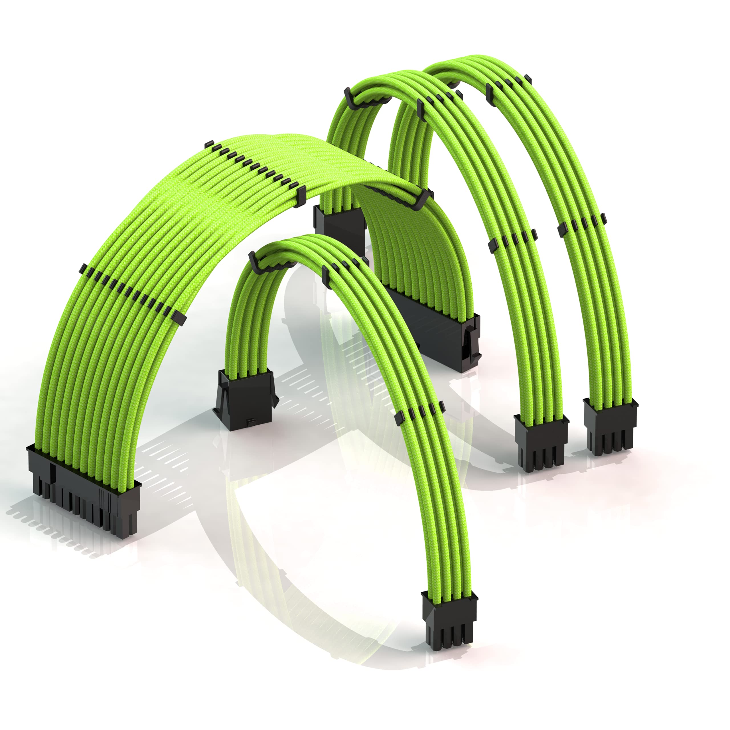 LINKUPPSU Cable Extension Sleeved Custom Mod GPU PC Power Supply Braided w/Comb Kit | 1x 24 P (20+4) | 1x 8 P (4+4) CPU | 2x 8 P (6+2) GPU set | 30CM 300MM - Green